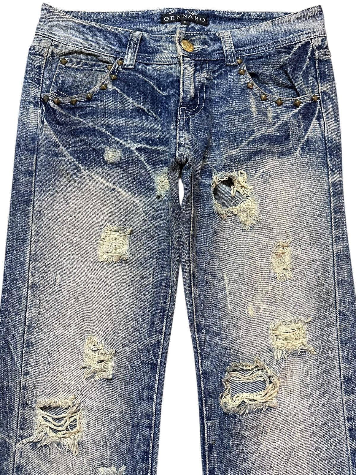 Gene Par Yukio Mishiba Vintage Gennaro Flare Faded Grunge Ripped Distressed Denim Size US 30 / EU 46 - 2 Thumbnail