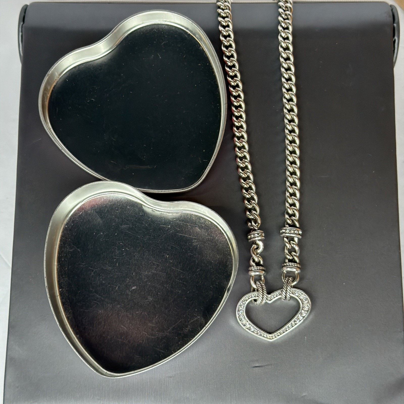 Brighton Brighton Silver Tone Chunky Chain Pave Open Heart Necklace Size ONE SIZE - 14 Thumbnail