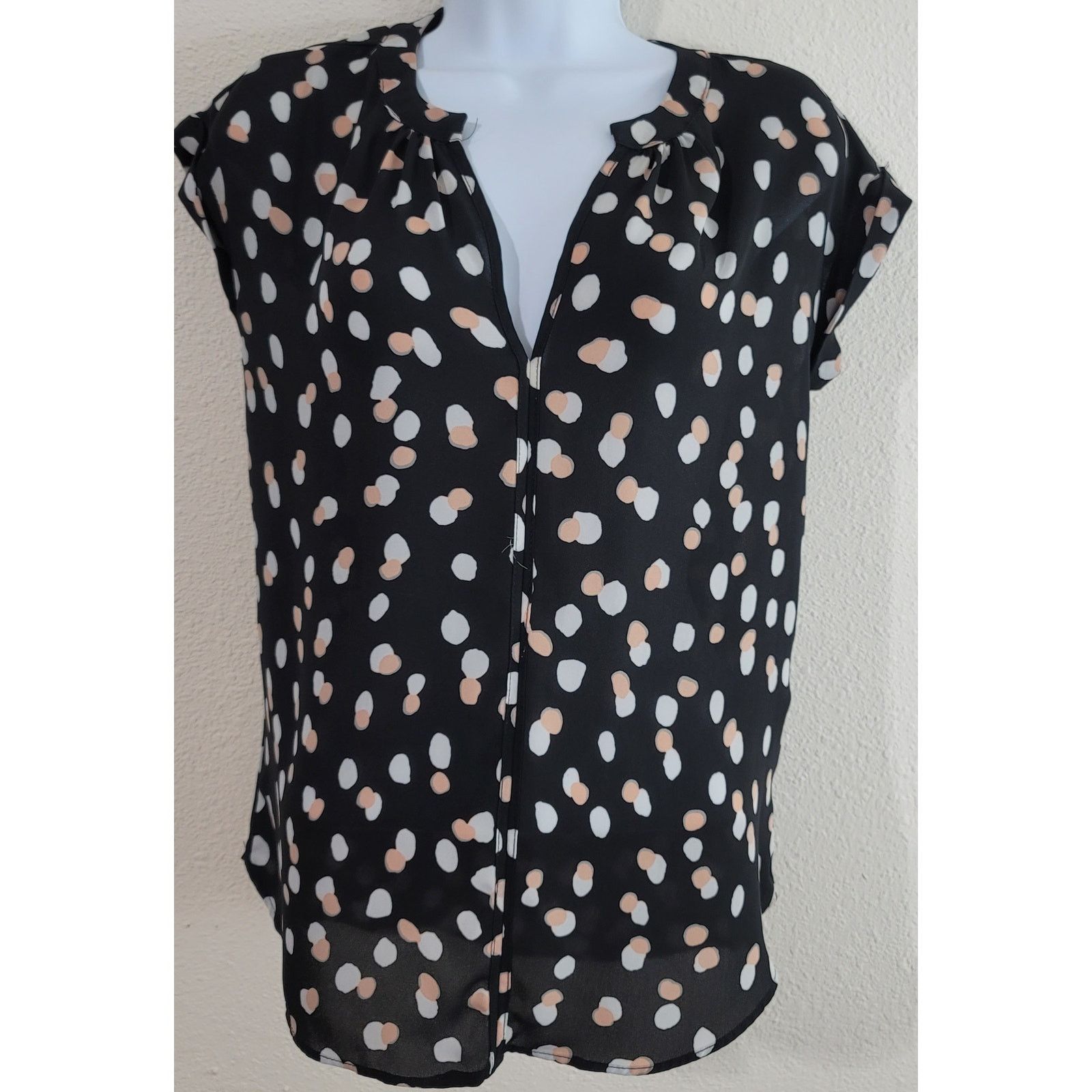 Other Philosophy Black Polka Dot V-Neck Top XS Capped Short Sleeve Size XS / US 0-2 / IT 36-38 - 1 Thumbnail