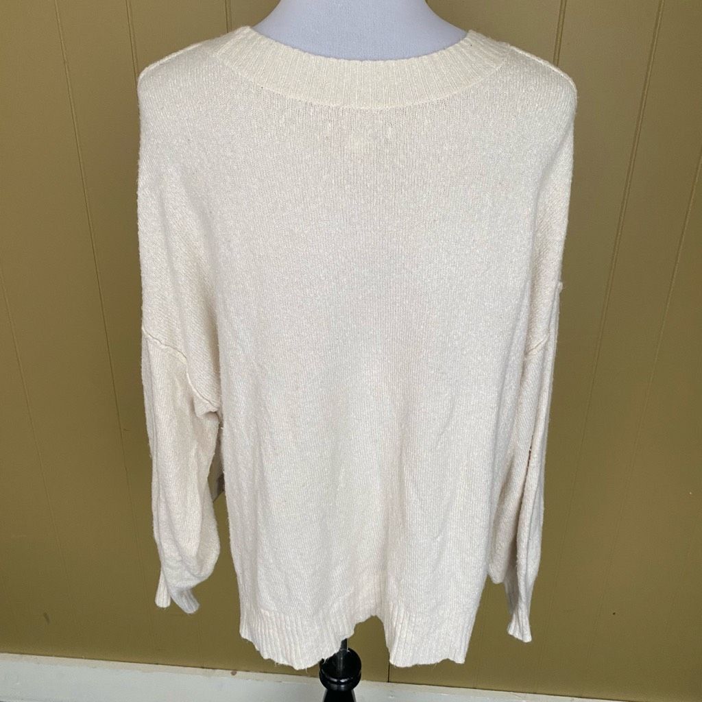 American Eagle Outfitters American Eagle women S scoopneck Longsleeve white sweater w/ Size S / US 4 / IT 40 - 7 Thumbnail