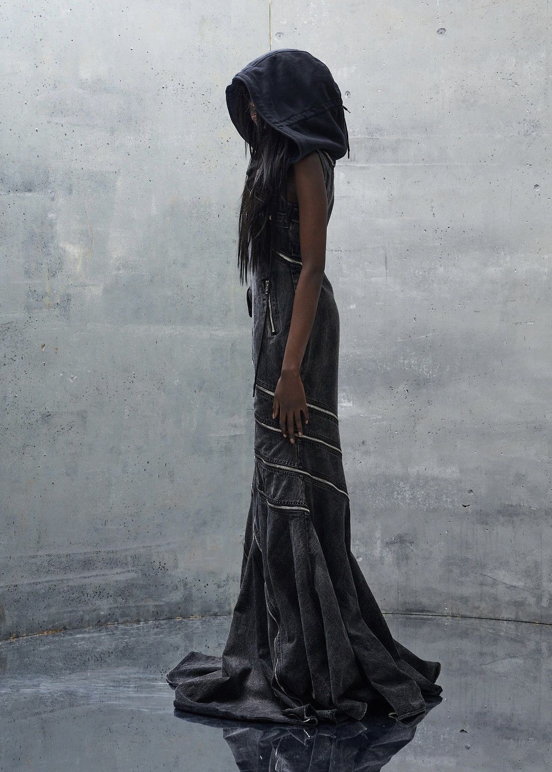 No Faith Studios NO/FAITH STUDIOS denim Gown S Black Zipped faded hooded 4.6k Size S / US 4 / IT 40 - 9 Thumbnail