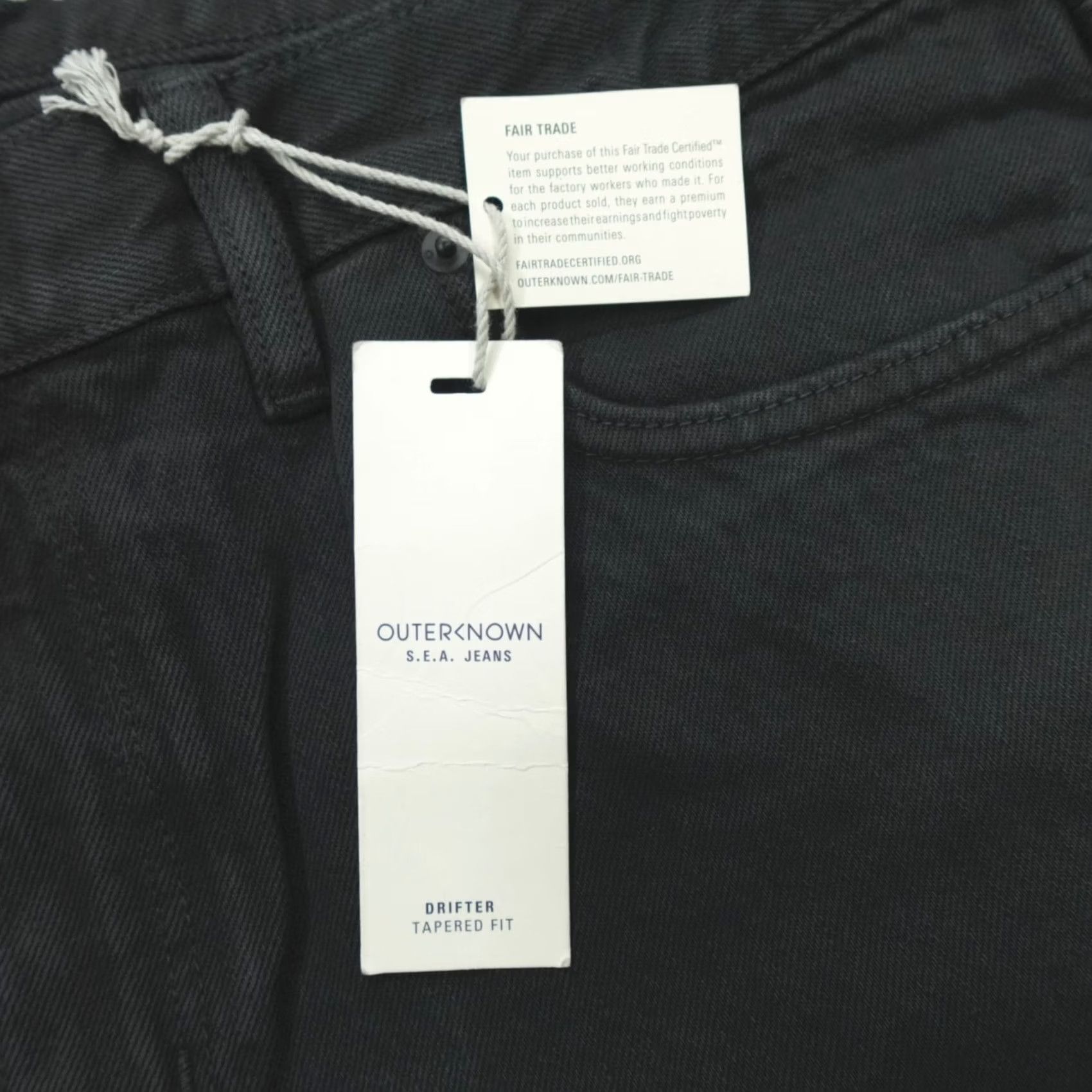 Outerknown Outerknown SEA Jeans Drifter Tapered Size 36x30 Organic Cotton Pitch Black Mens Jeans Casual Distressed Regular Fit 5-Pocket Denim Gold Button Closure Size US 36 / EU 52 - 2 Thumbnail