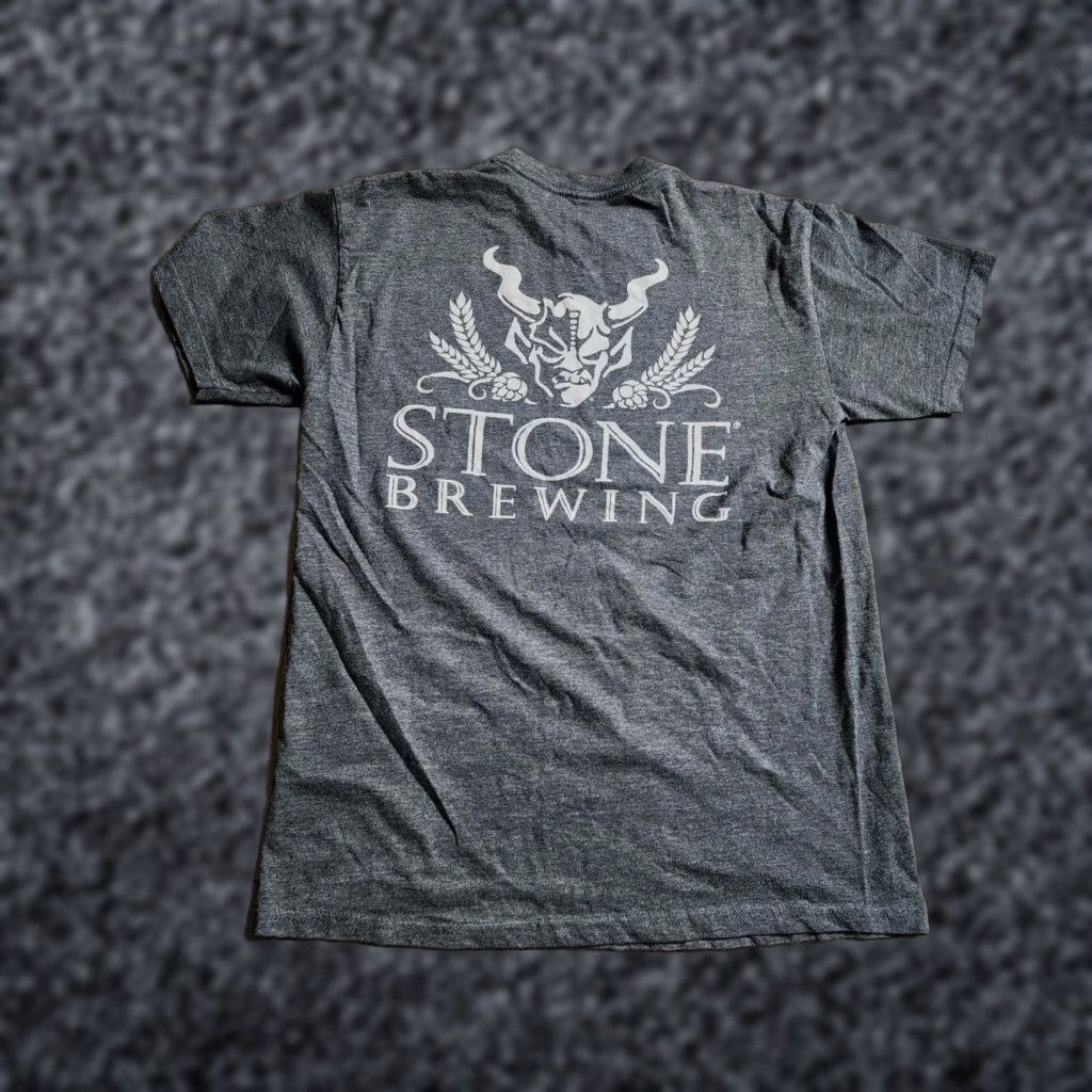 CO Mens M Stone Brewing Gargoyle T Shirt Double Sided Shirt Mens Beige/Gray Stone Brewing Gargoyle Double-Sided T-Shirt Size US M / EU 48-50 / 2 - 1 Thumbnail