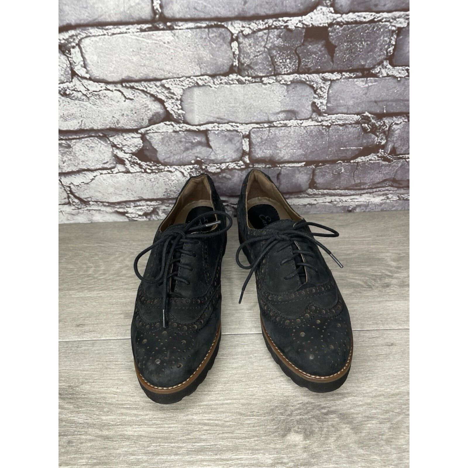 Other Earthies Santana Black Suede Leather Lace Up Wingtip Oxfords Size US 6.5 / IT 36.5 - 8 Thumbnail
