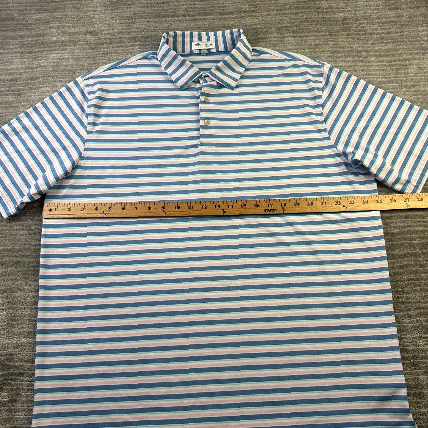 Peter Millar Peter Millar Polo Shirt Mens XL Blue Striped Short Sleeve Collared Button Polo Summer Comfort Golf Casual Size US XL / EU 56 / 4 - 7 Thumbnail