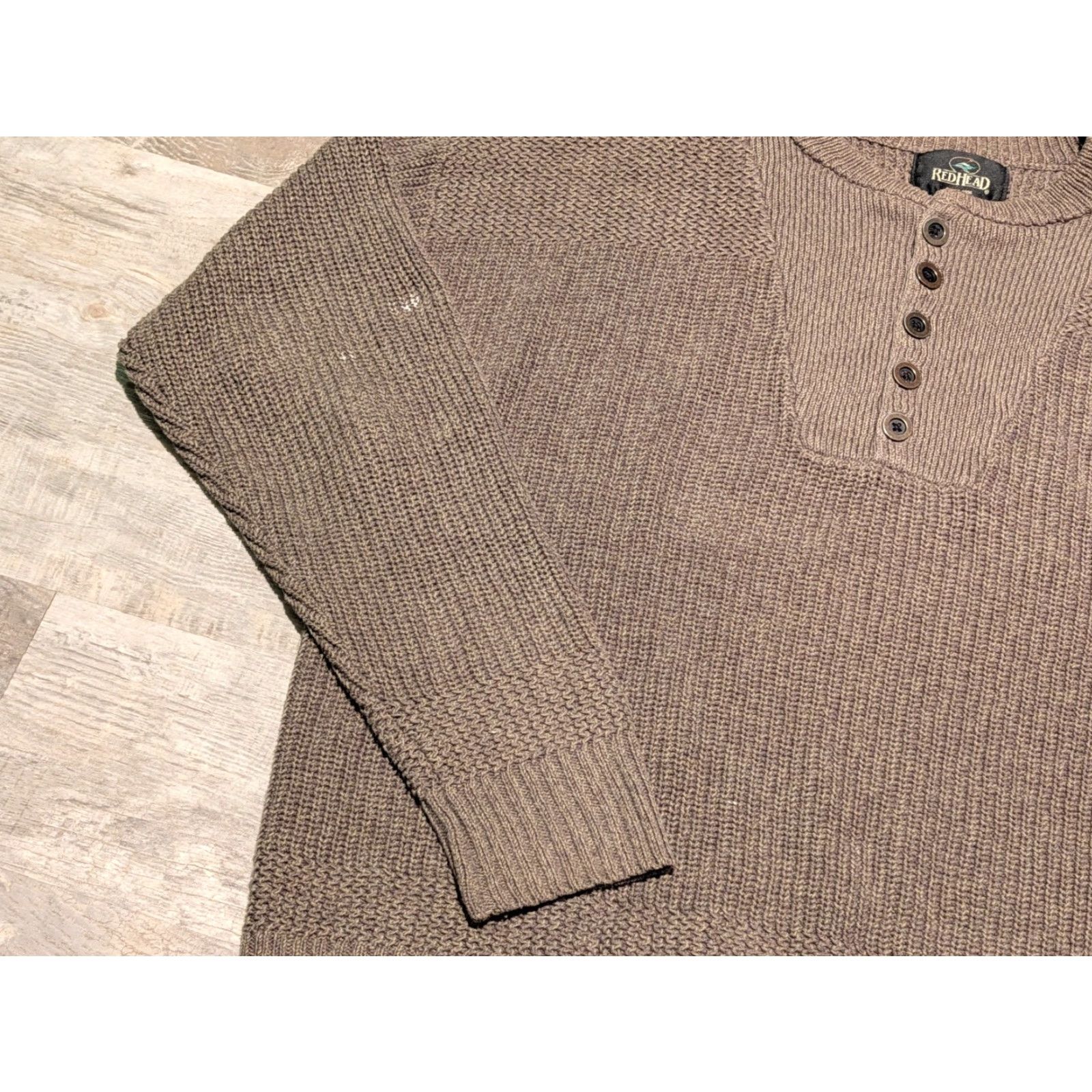 Vintage VINTAGE RedHead Mens Pullover Sweater Crew Neck Brown Cotton Blend Button Long Sleeve Large Workwear 90s Classic Outdoor Mens Size US L / EU 52-54 / 3 - 4 Thumbnail
