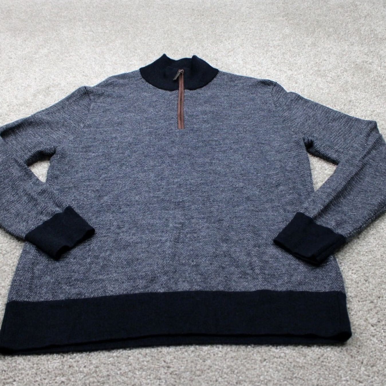 UNTUCKit UNTUCKit Sweatshirt Mens Medium Gray Belguardo Jacquard 1/4 Zip Fine Merino Wool Size US M / EU 48-50 / 2 - 2 Thumbnail