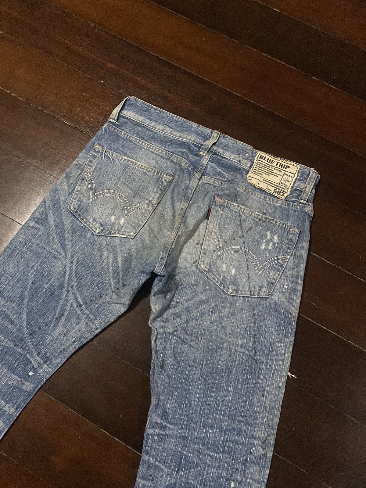 Designer × Edwin FIRE 🔥 EDWIN BLUE TRIP 503 WIDE LEG BOOT CUT DISTRESSED Size US 35 - 13 Thumbnail