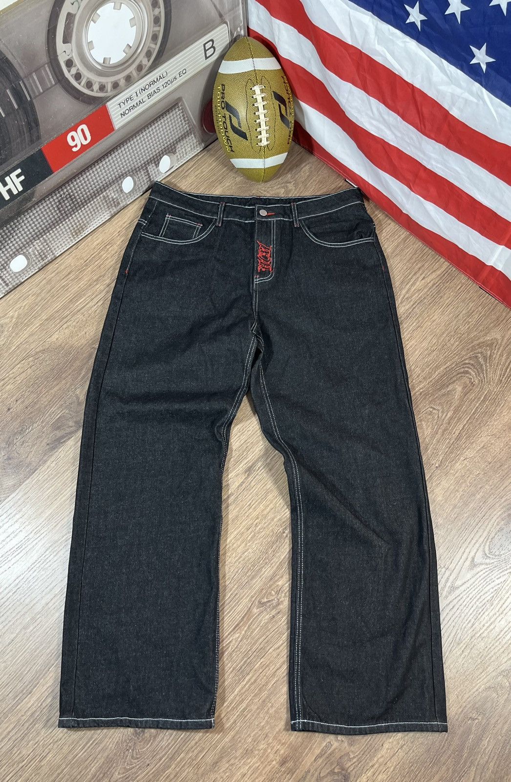 Designer 💀Men’s Jeans Heaven Can Wait Black Y2K Wide Leg Baggy Pants💀 Size US 40 / EU 56 - 9 Thumbnail