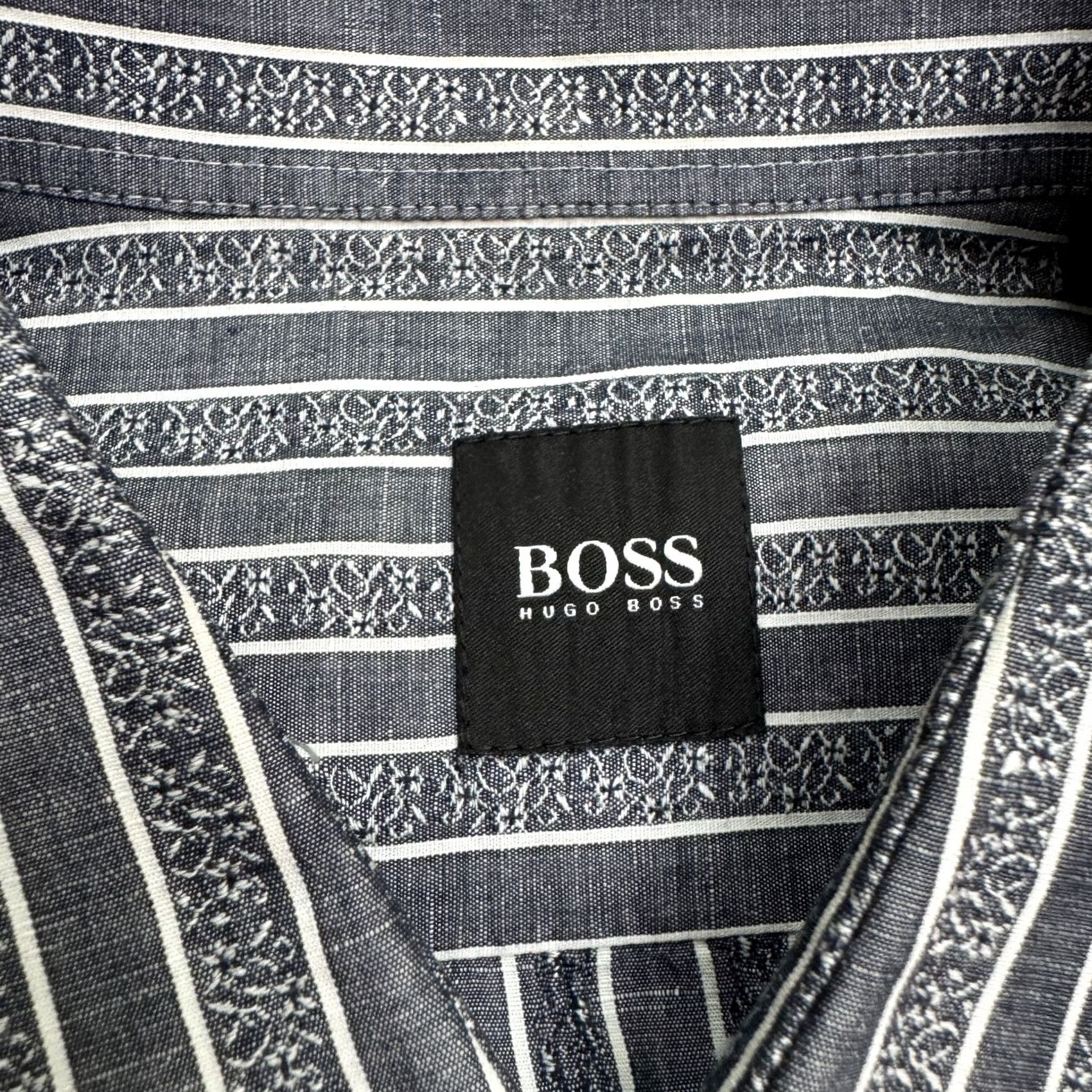 Hugo Boss HUGO BOSS Mens XL Gray Striped Long Sleeve Cotton Button Down Shirt Casual Work Size US XL / EU 56 / 4 - 6 Thumbnail