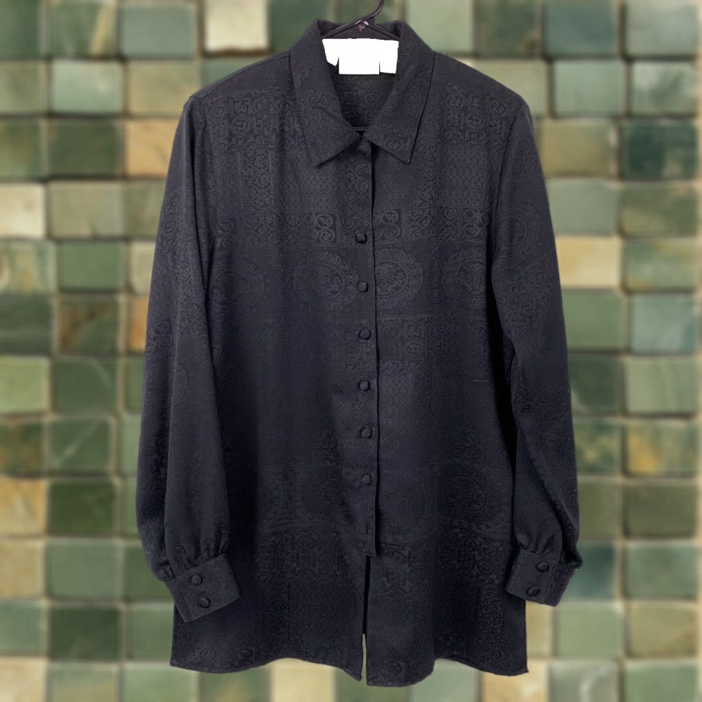 Vintage VINTAGE Christie & Jill Blouse Oversized Black Jacquard Button Shirt L Long Sleeve Women"} Size L / US 10 / IT 46 - 1 Thumbnail