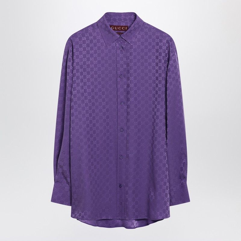 Gucci Purple Oversized Gg Jacquard Silk Shirt