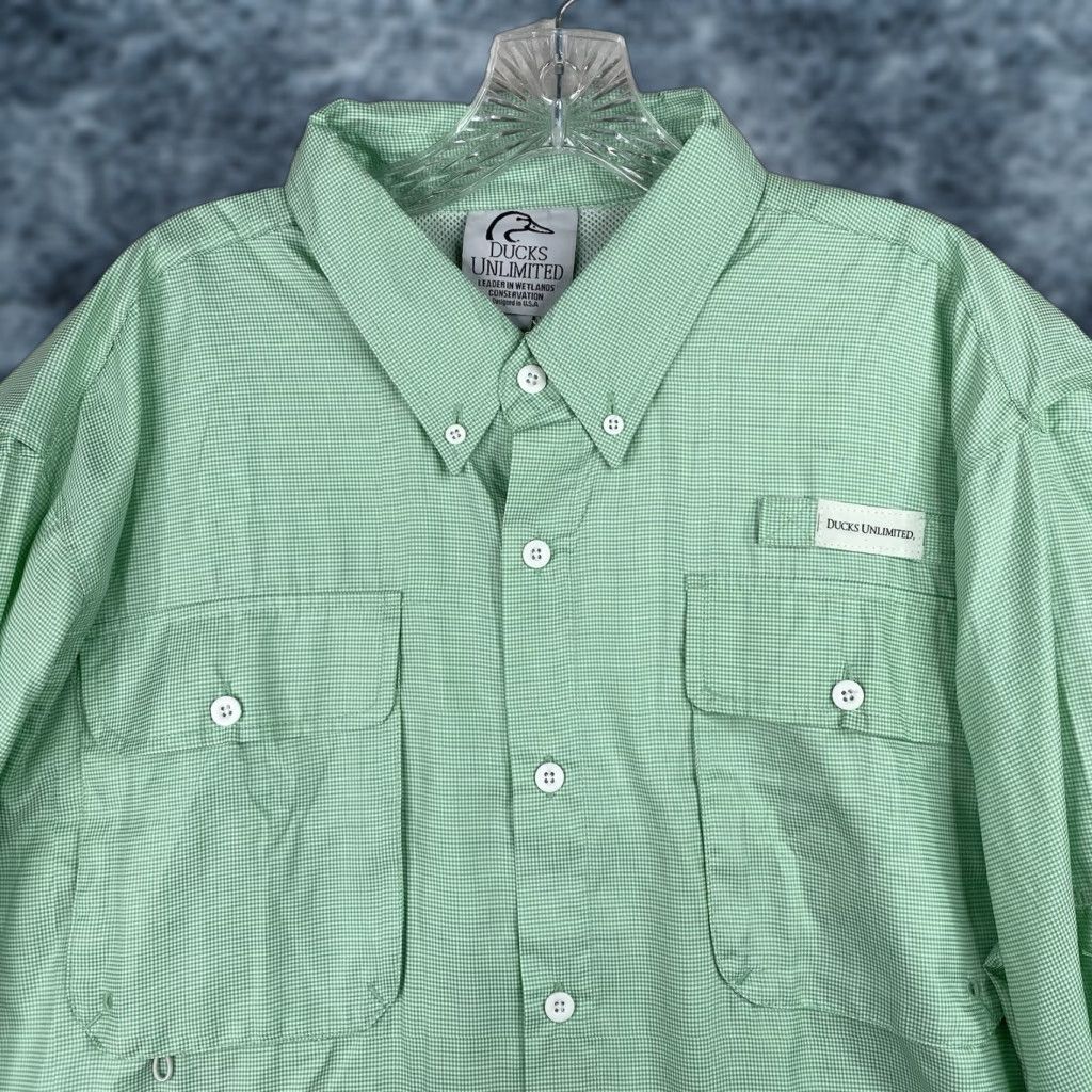 Vintage Ducks Unlimited Button-Up Shirt Mens L Green Micro Checks Long Sleeve Vented Shirt Mens L Green Micro Checks Vented Size US L / EU 52-54 / 3 - 1 Thumbnail