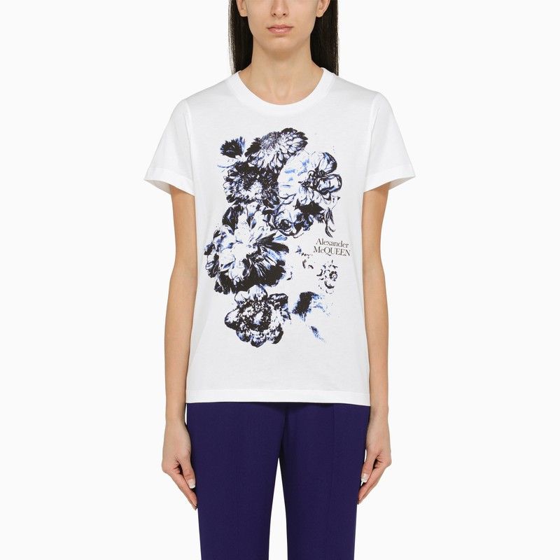 image of Alexander Mcqueen White Printed T-Shirt With Logo, Women's (Size XS)