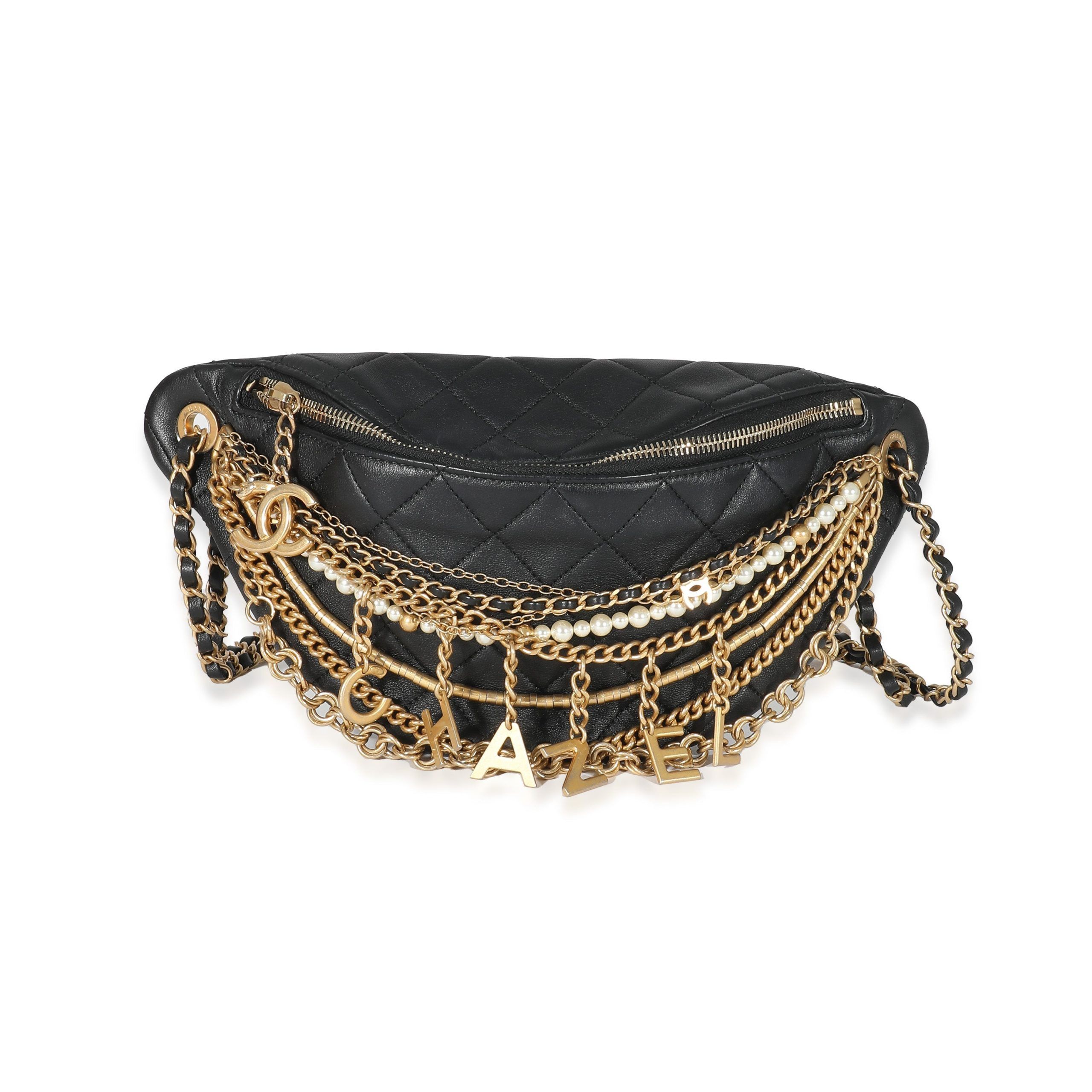 image of Chanel Black Quilted Lambskin All About Chains Waist Bag, Women's