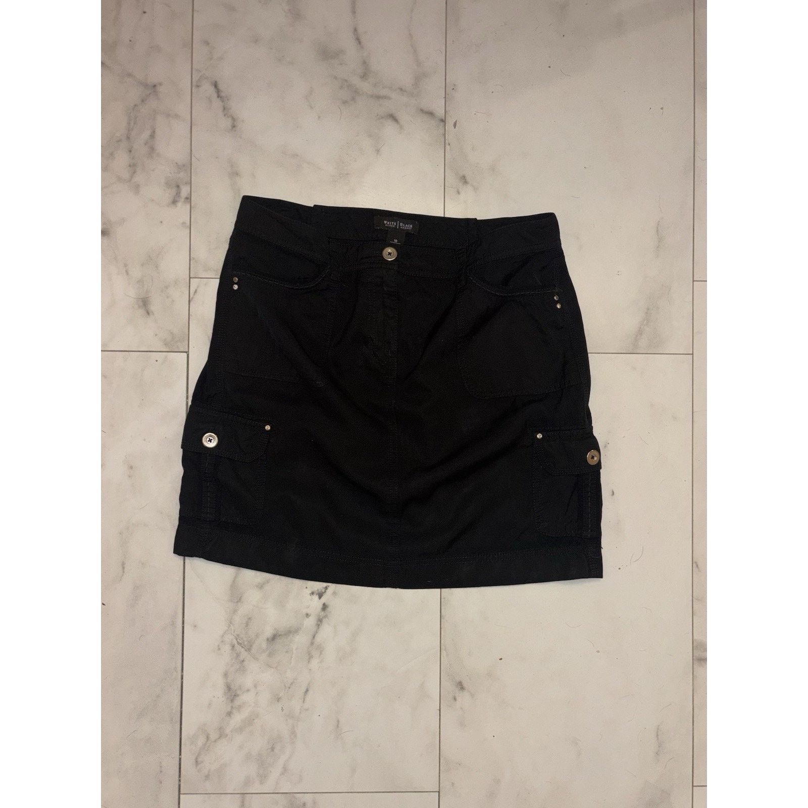 White House Black Market Y2K Black Cargo Mini Skirt Silver Hardware Pockets Goth Sz M Size 29" - 4 Thumbnail