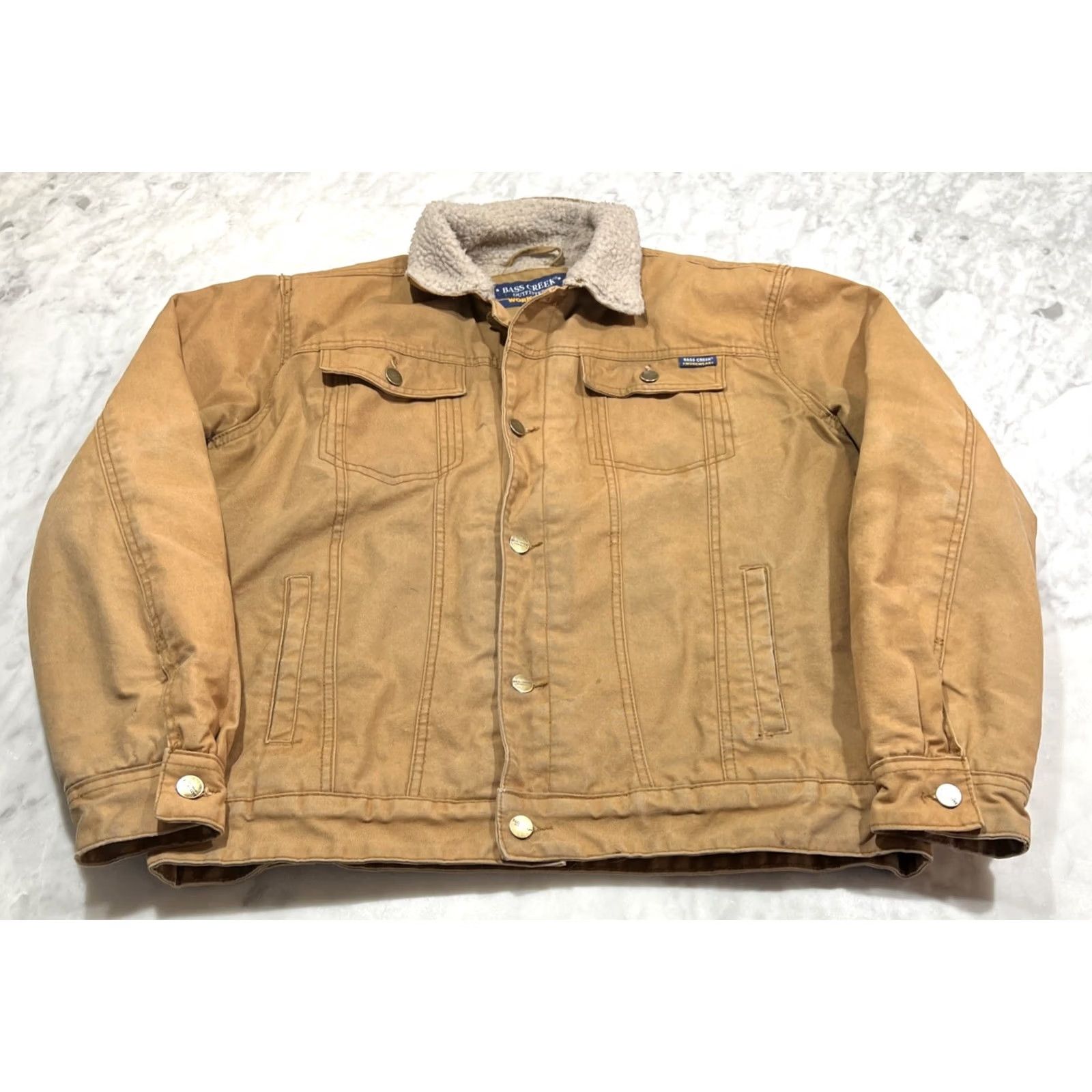Vintage Bass Creek Outfitters Workwear Brown Jacket Size L Men - Work Jacket Sherpa Lined Cotton Canvas Military Winter Tan Size US L / EU 52-54 / 3 - 2 Thumbnail