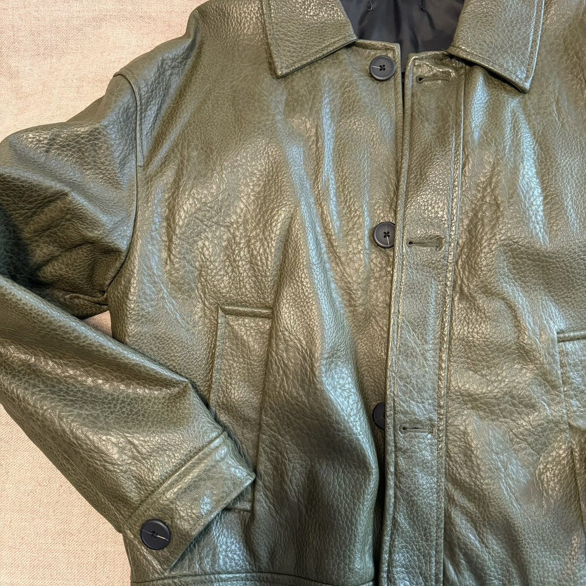 Zara Green pebbled leather jacket Size US S / EU 44-46 / 1 - 2 Thumbnail