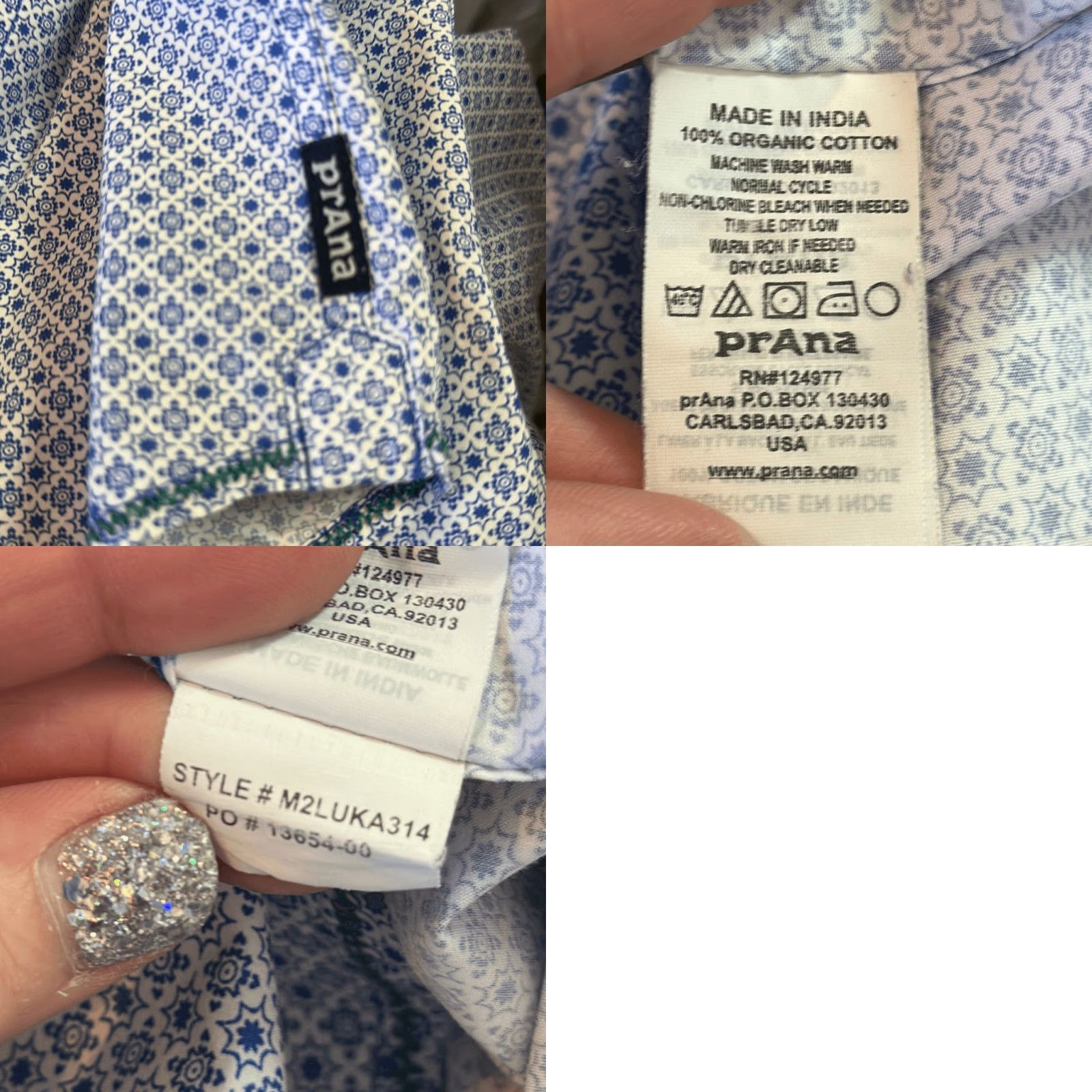 Prana prAna Shirt Mens L Blue Multicolor Geometric Poplin Slim Fit Long Sleeve Button-Up Lukas Size US L / EU 52-54 / 3 - 8 Thumbnail