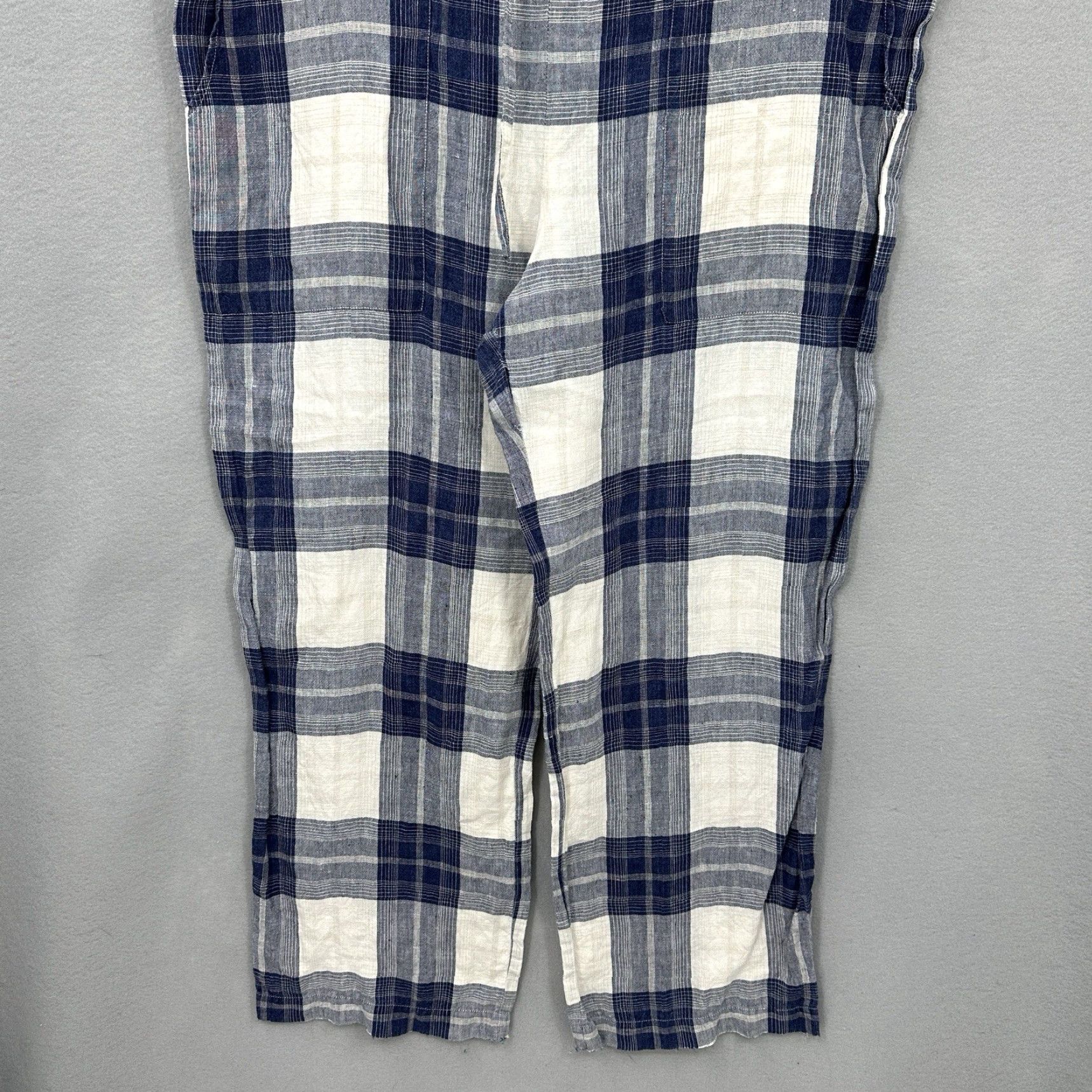 eskandar Eskandar Linen Wide Leg Pants Women L Plaid Lagenlook Quiet Cottagecore READ Shirt Wide-Leg Pants Women L Blue Plaid 90s Cottagecore Bohemian Pockets Size 36" / US 14 / IT 50 - 3 Thumbnail