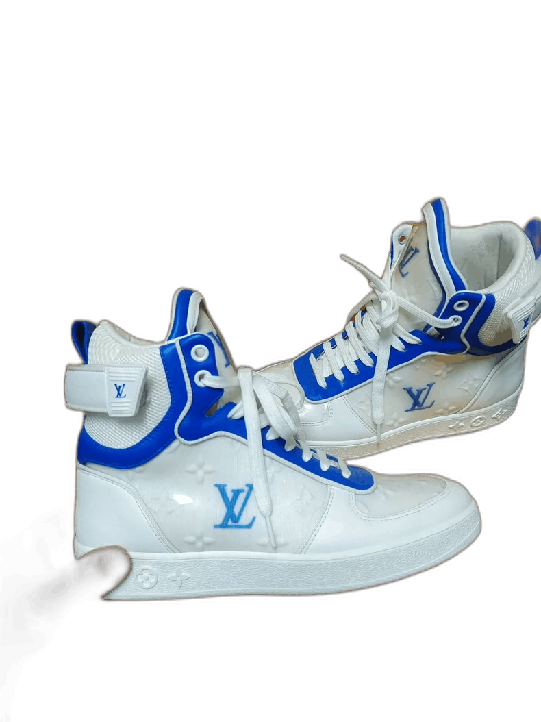 White and Blue LV High-Top Sneakers-2507