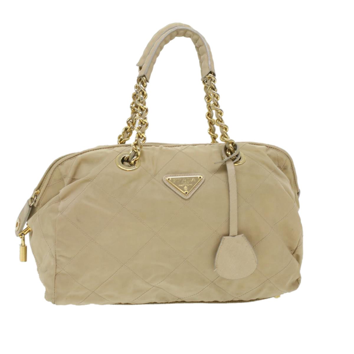 image of Prada Chain Hand Bag Nylon Beige Auth 37564 in Black, Women's