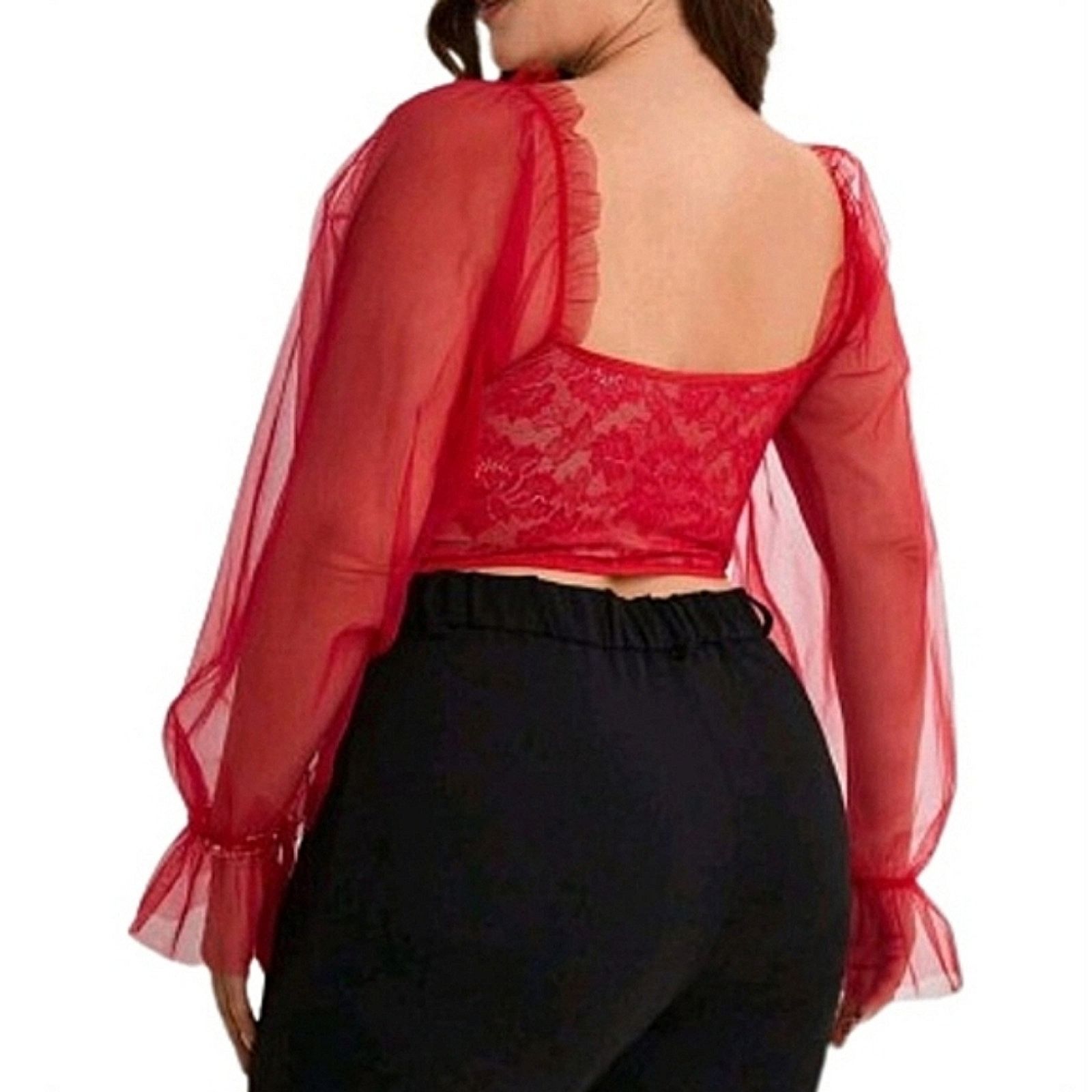 Shein Red Lace ☆ Sheer Illusion ☆ Bustier Style Crop Top 5x ☆ NWT Size 4XL / US 24-26 - 4 Thumbnail
