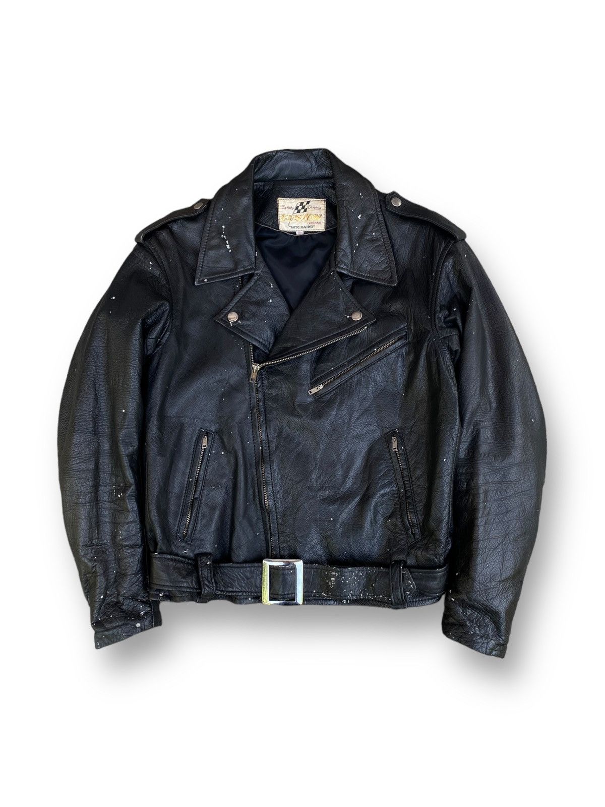 Vintage Double Collar Punk Leather Motorcycle Jacket. #D2