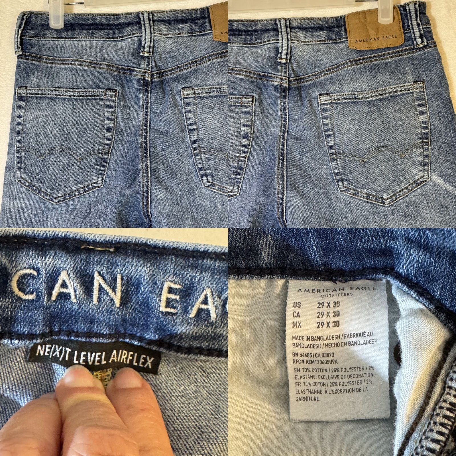 American Eagle Outfitters American Eagle Jeans Women’s 29 × 30 Blue Denim Stretch Skinny Whiskered Excellent Size 29" - 8 Thumbnail