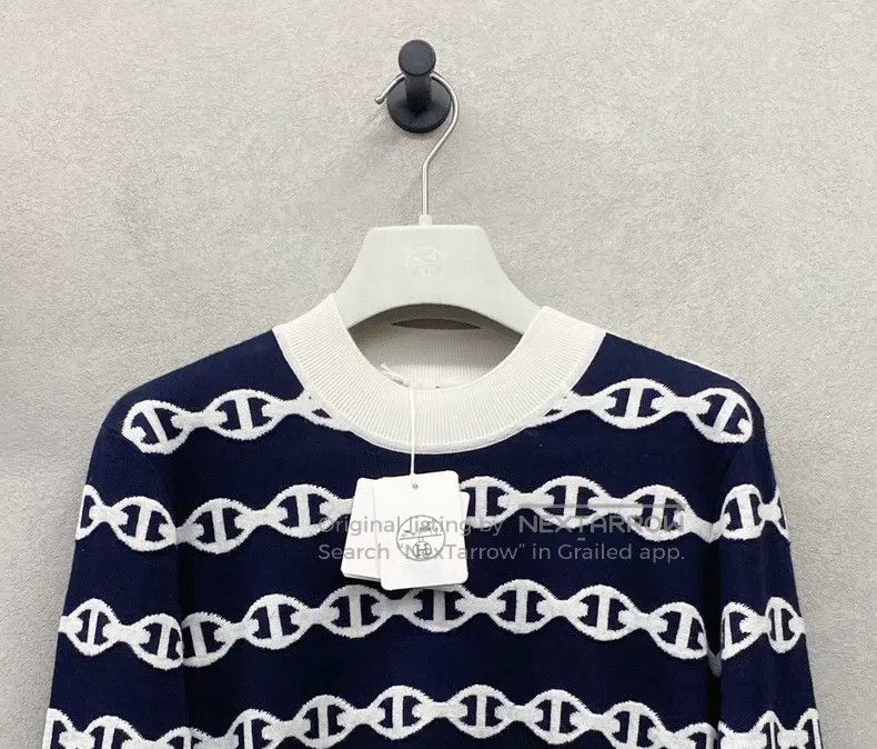 Hermes Hermes Navy blue floral pattern round neck long-sleeve kni Size XS / US 0-2 / IT 36-38 - 5 Thumbnail