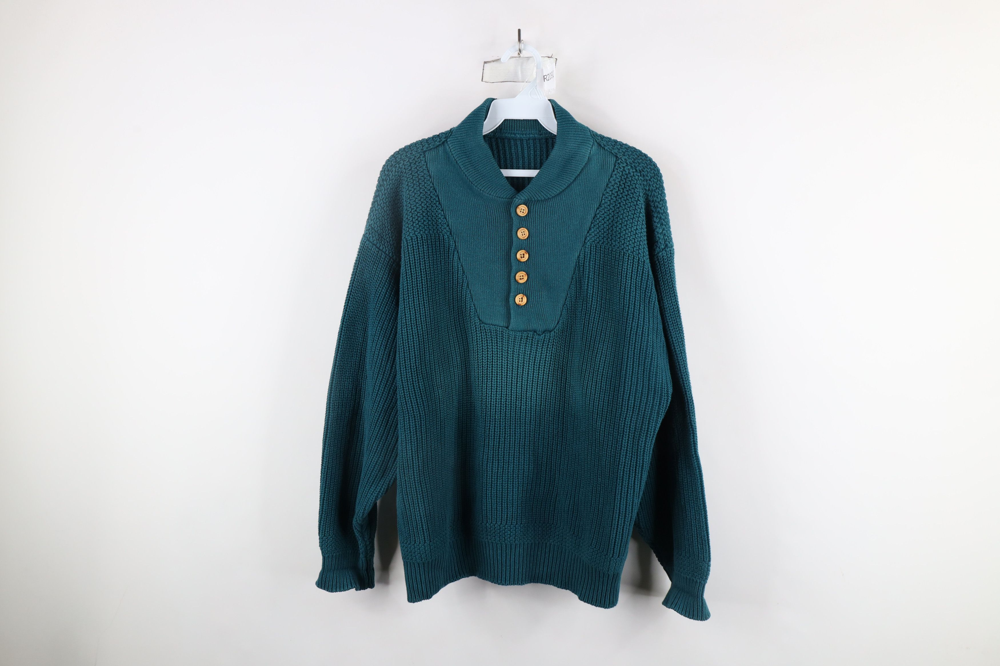Vintage Vintage 90s Streetwear Chunky Ribbed Knit Henley Sweater Size US L / EU 52-54 / 3 - 1 Thumbnail