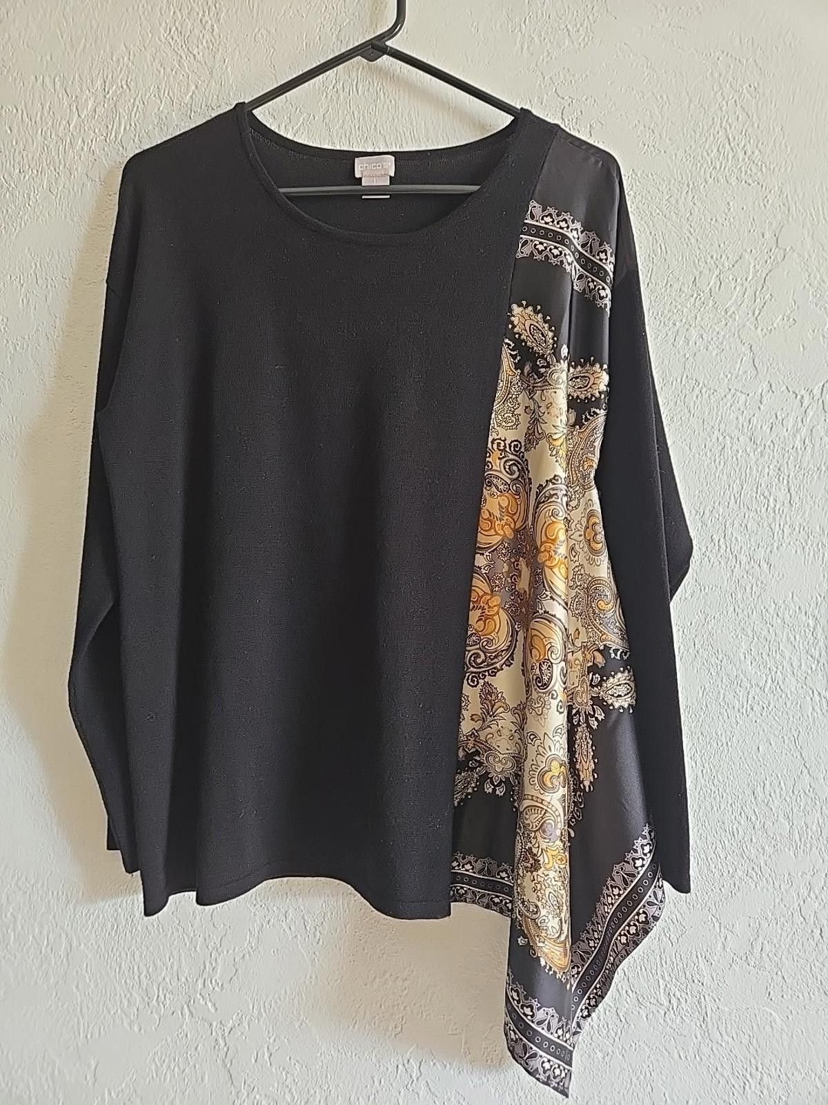Chicos Chico's Pullover Paisley Blouse Floral Long Sleeve Top sz 1 Size L / US 10 / IT 46 - 1 Thumbnail