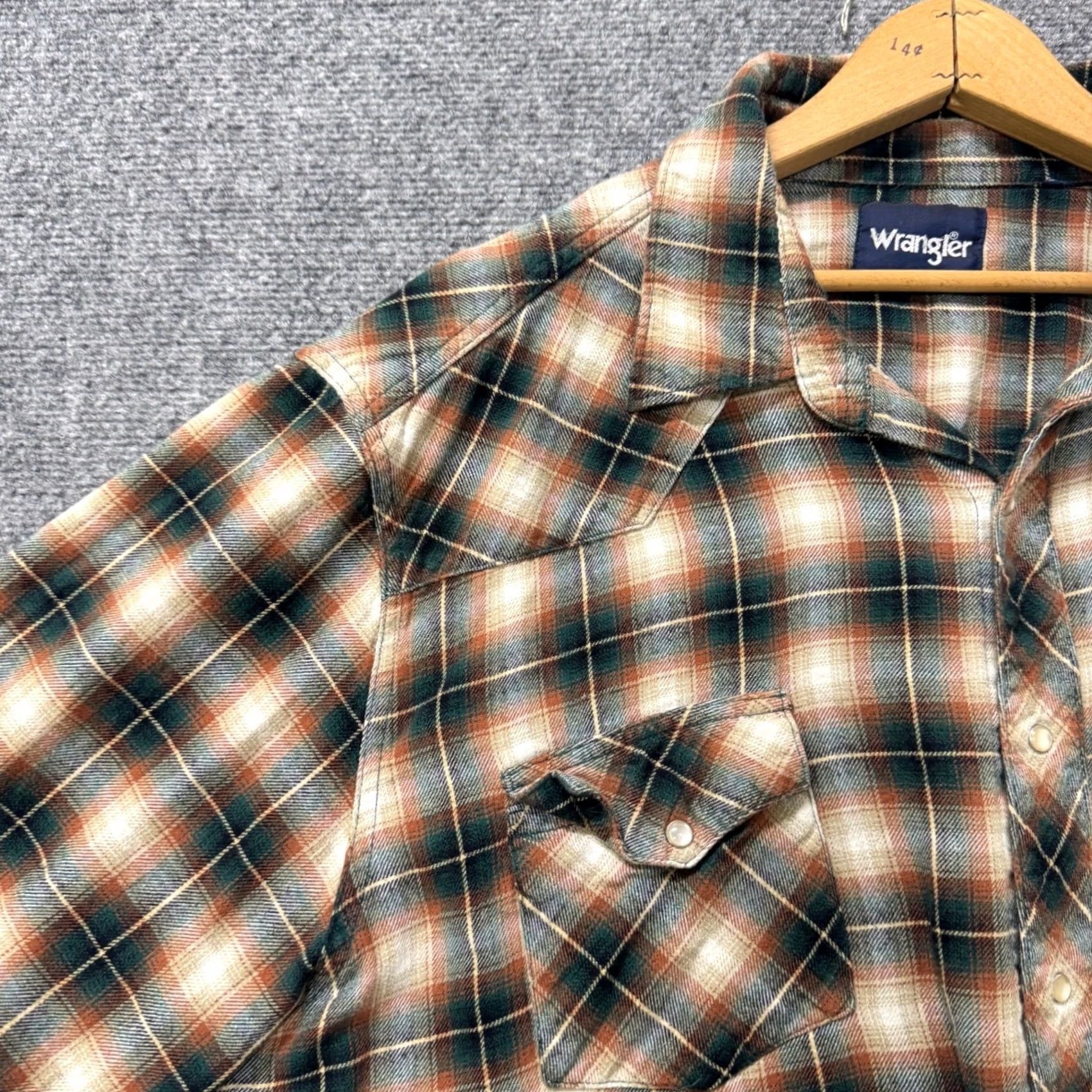 Wrangler Wrangler Flannel Shirt Men 2XL Plaid 100% Cotton Western Pearl Snap Multicolor Big & Tall Mens Size 48R - 5 Thumbnail