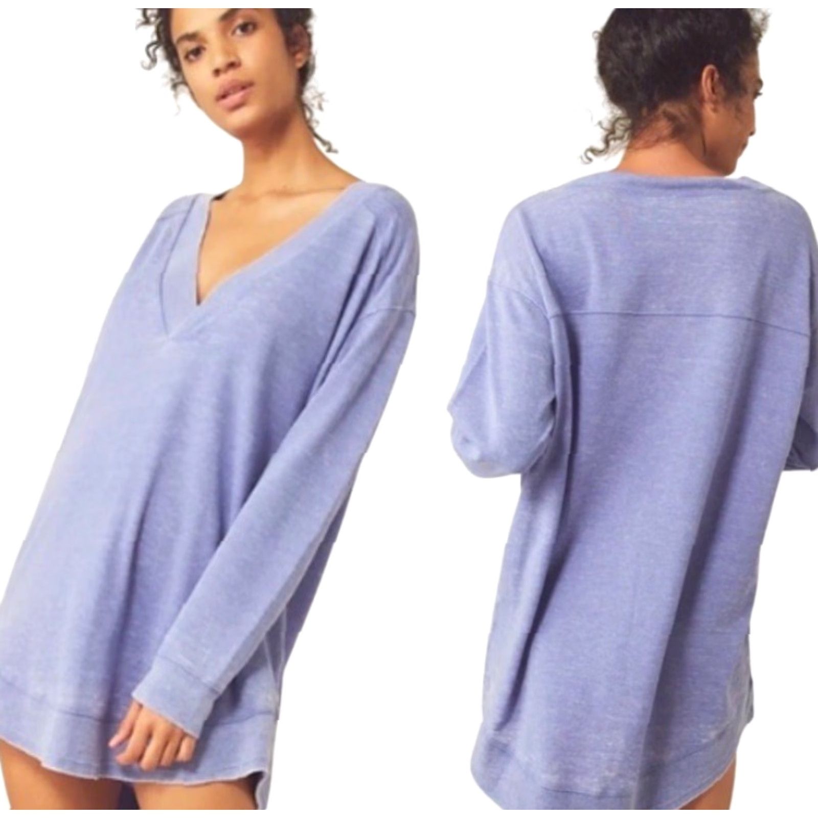 Free People NWT Free People Tunic Shirt Purple V-Neck Long Sleeve Knit Cotton Polyester Womens L Tunic/Casual Sleepwear Cool Girl Size L / US 10 / IT 46 - 2 Thumbnail