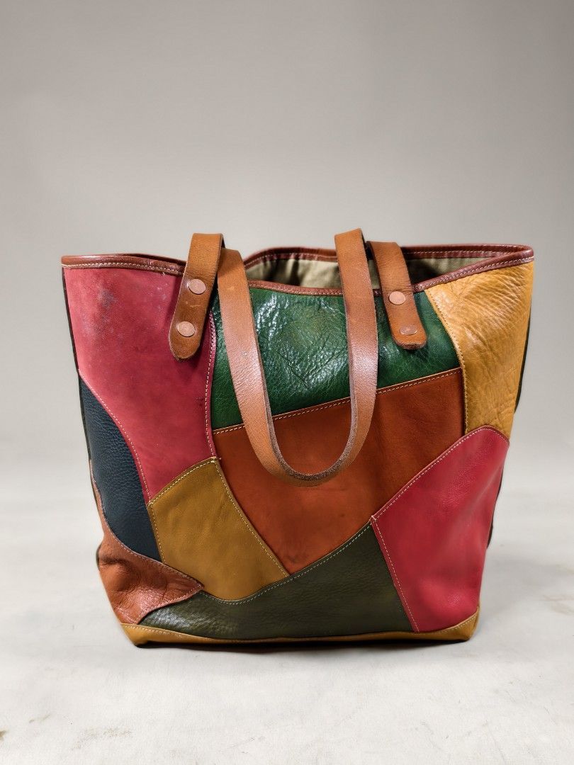 RRL Ralph Lauren Double RL Patchwork All-Leather Multi Color Tote Bag Size ONE SIZE - 3 Thumbnail
