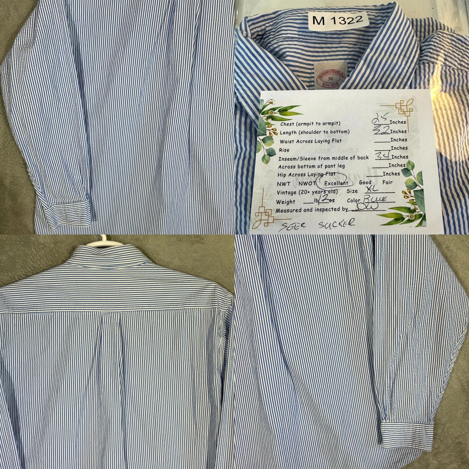 Brooks Brothers VINTAGE Brooks Brothers 1818 Dress Shirt Mens XL Button-Down Cotton Blue White Stripe Shirt Mens XL Blue White Stripe Size 46R - 8 Thumbnail