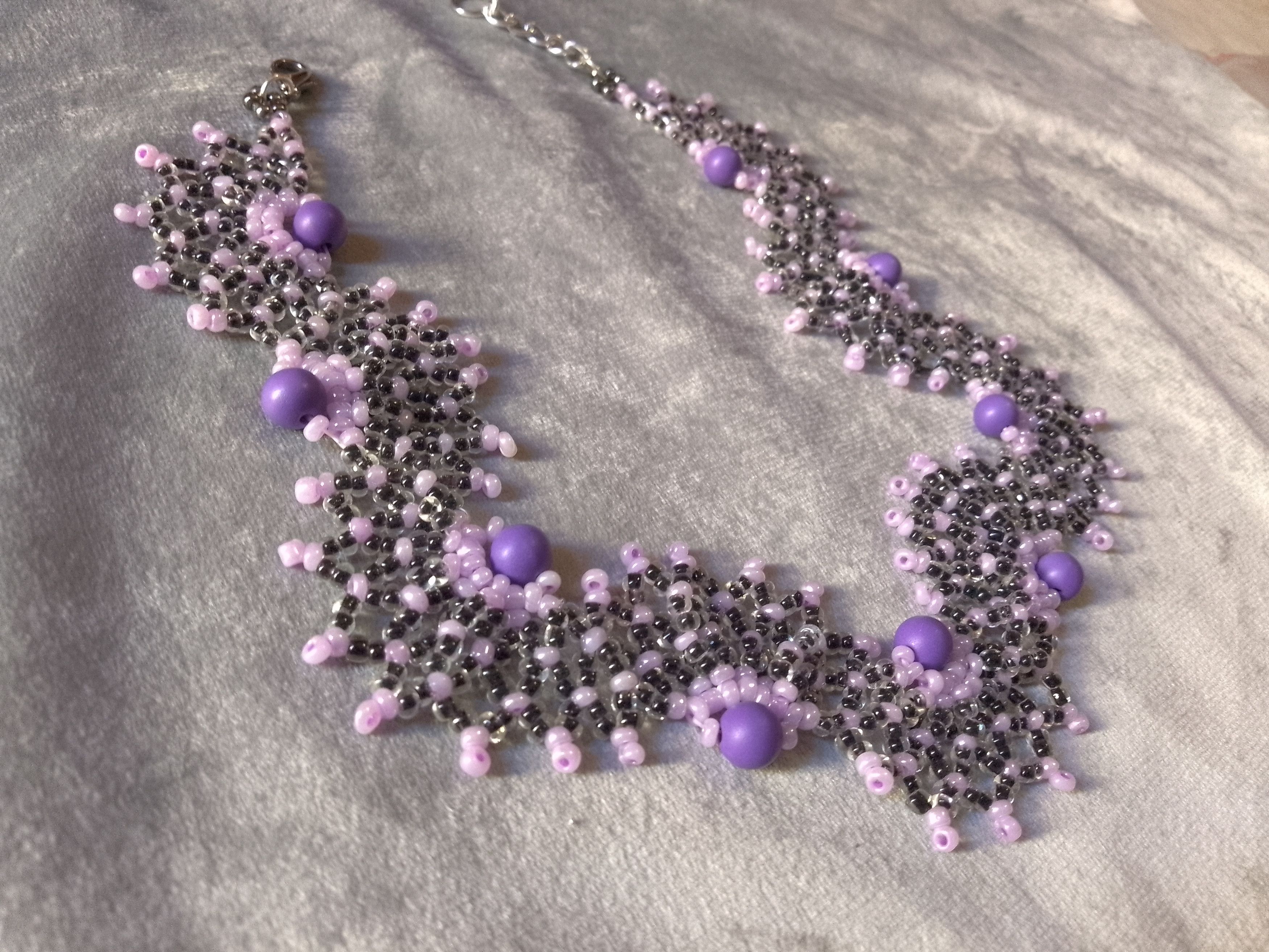 Handmade Necklace Netted Elegant Pearls Beaded Black Purple Size ONE SIZE - 3 Thumbnail