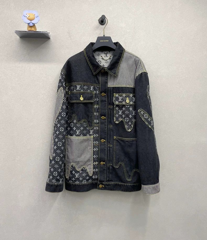 Louis Vuitton Louis Vuitton Black Denim Jacket with Pattern