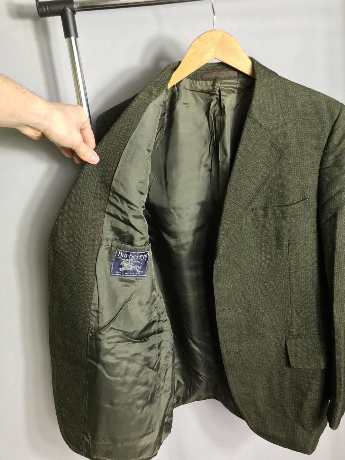 Other Burberrys London Dress Jacket Mens Green Wool Classic Size 42R - 6 Thumbnail