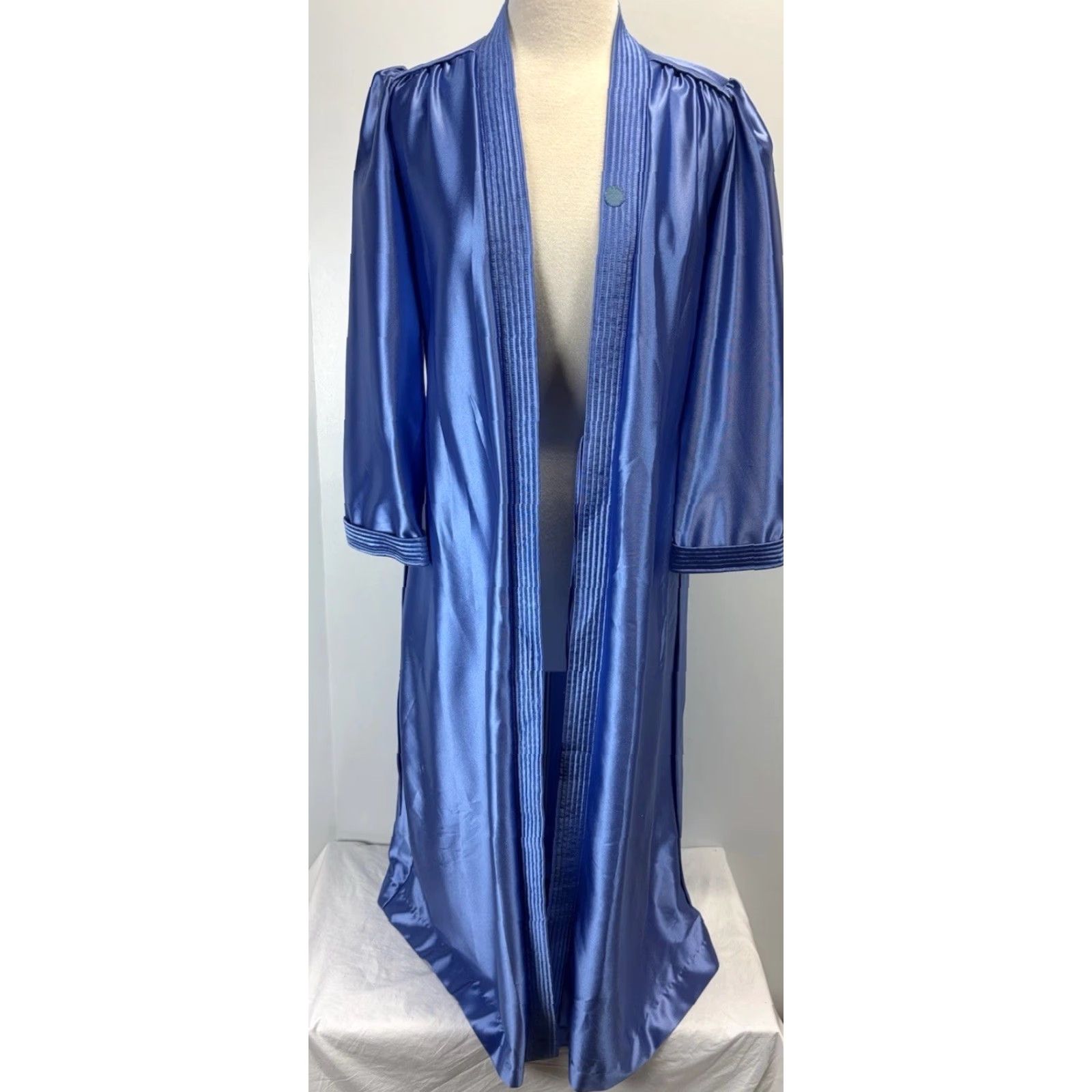 CO VINTAGE Barad & Co Satin Robe Petite (XS/S) Blue 1970s Lounge Womens Union Made USA Size ONE SIZE - 7 Thumbnail