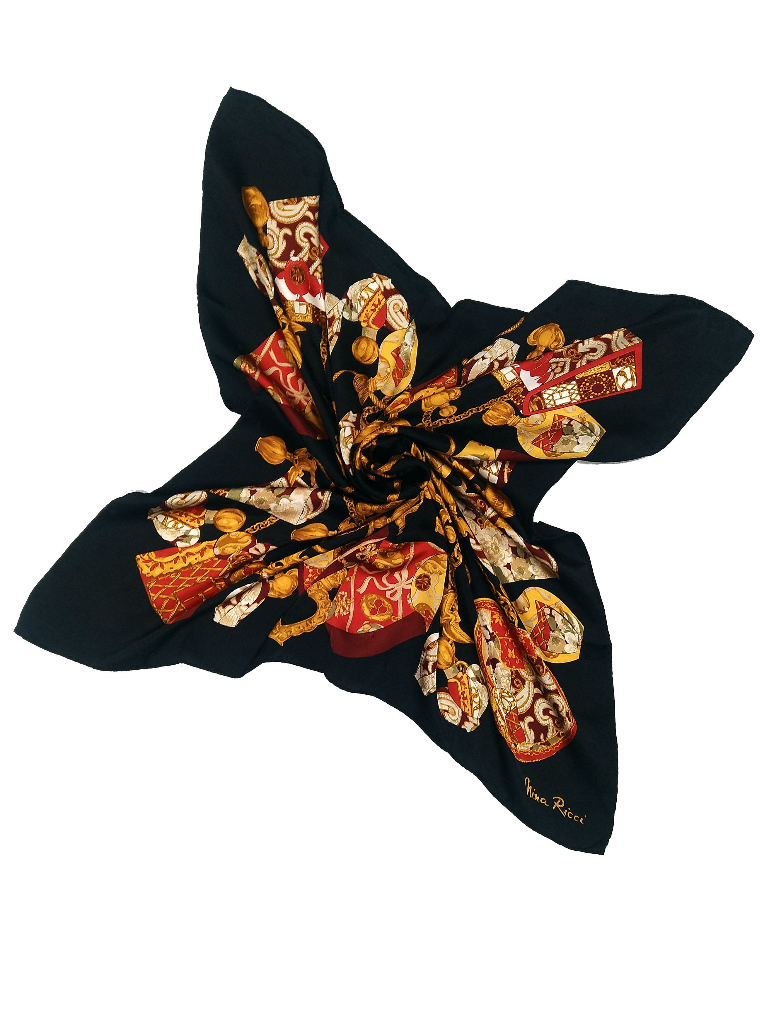 Nina Ricci Vintage 80s Nina Ricci black-gold big silk scarf shawl Size ONE SIZE - 4 Thumbnail