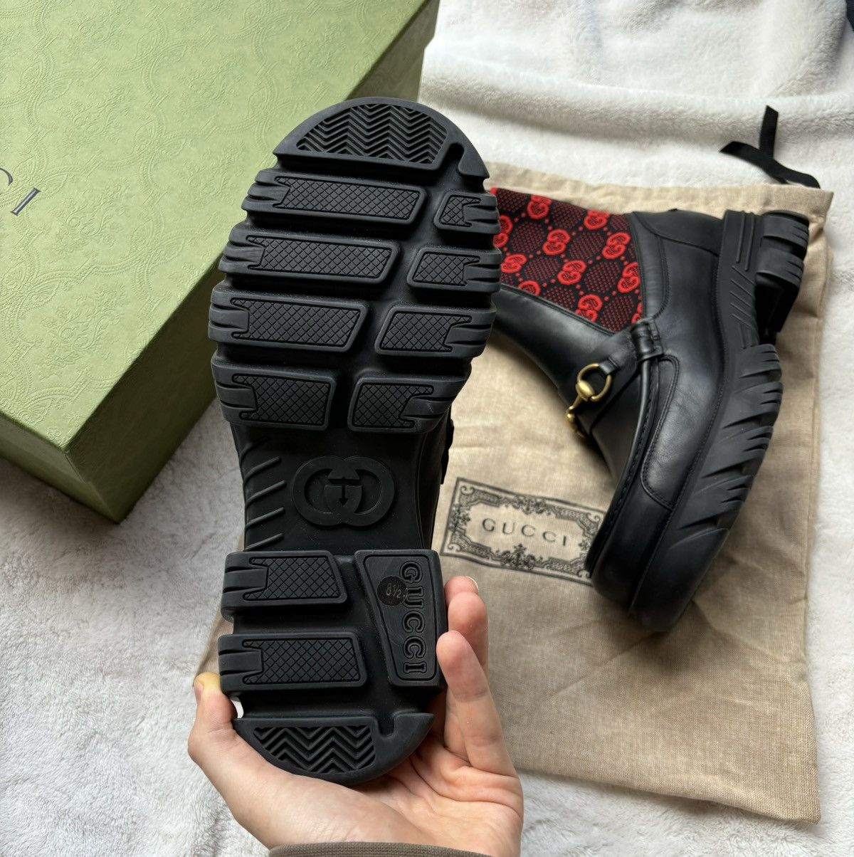 Gucci Gucci Black/Red Monogram GG Horsebit Chelsea Boots Size US 9.5 / EU 42-43 - 4 Thumbnail