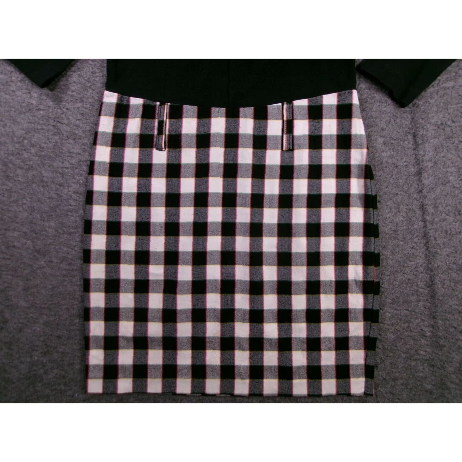 Vintage Necessary Objects Dress Black White Check Sheath Mock Neck Long Sleeve Zip M Womens Size M / US 6-8 / IT 42-44 - 3 Thumbnail