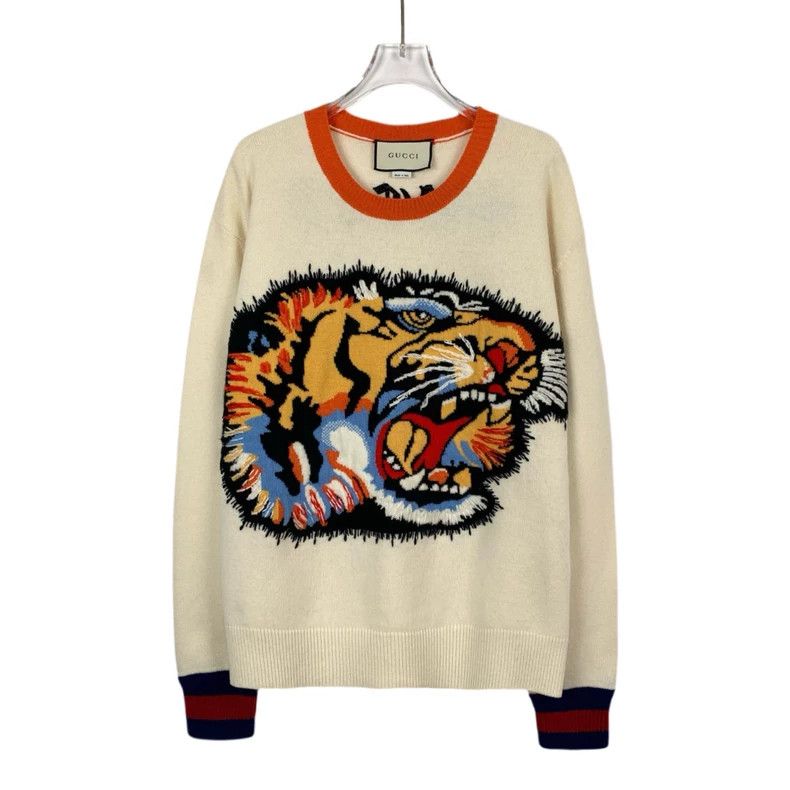 Gucci Gucci White tiger head embroidered round-neck pullover swea Size US M / EU 48-50 / 2 - 1 Thumbnail