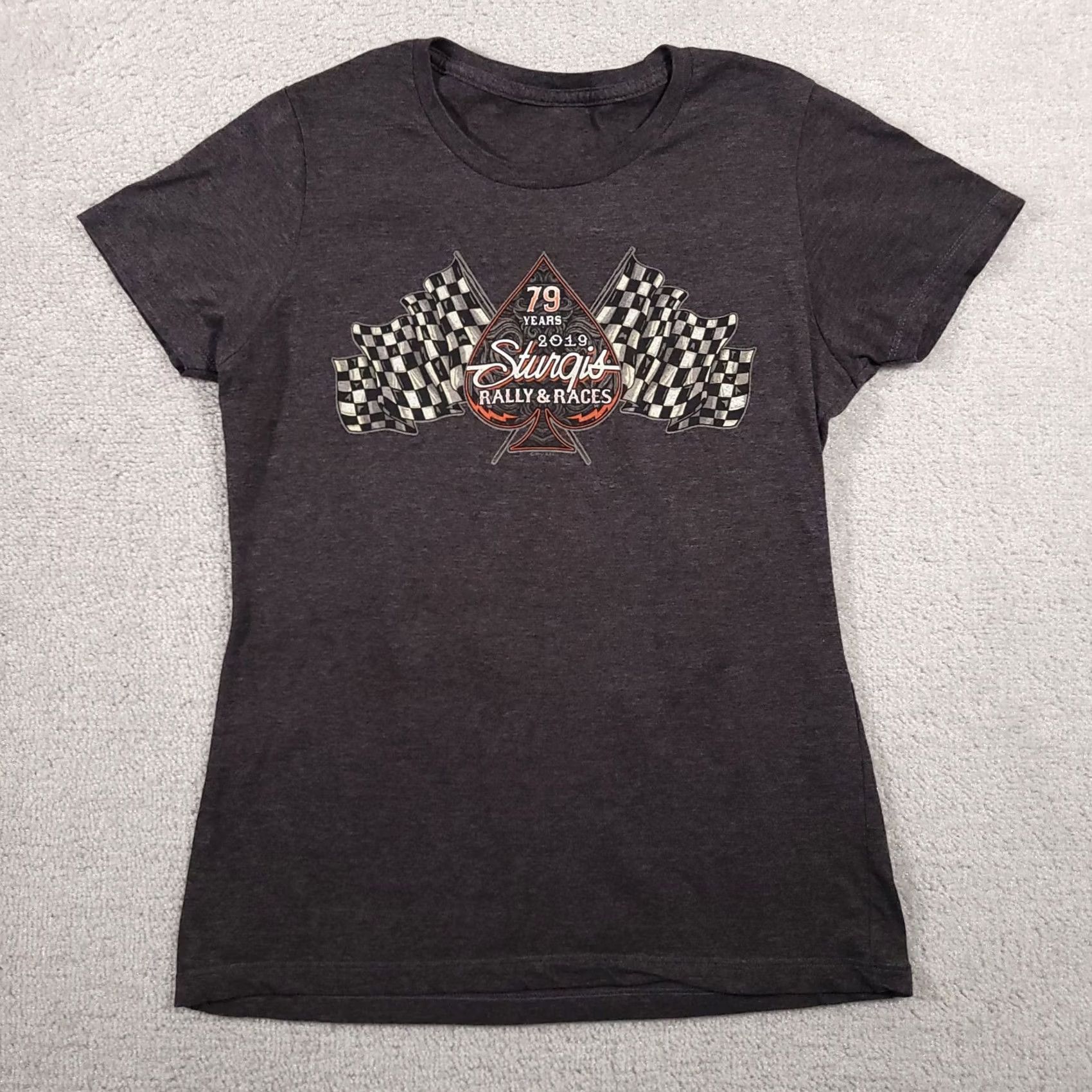 Vintage Sturgis Motorcycle Rally 2019 79th Annual T-Shirt Women's Fitted Medium Tee Gray Cotton Jersey Short Sleeve Round Neck Slim Tee Size M / US 6-8 / IT 42-44 - 2 Thumbnail