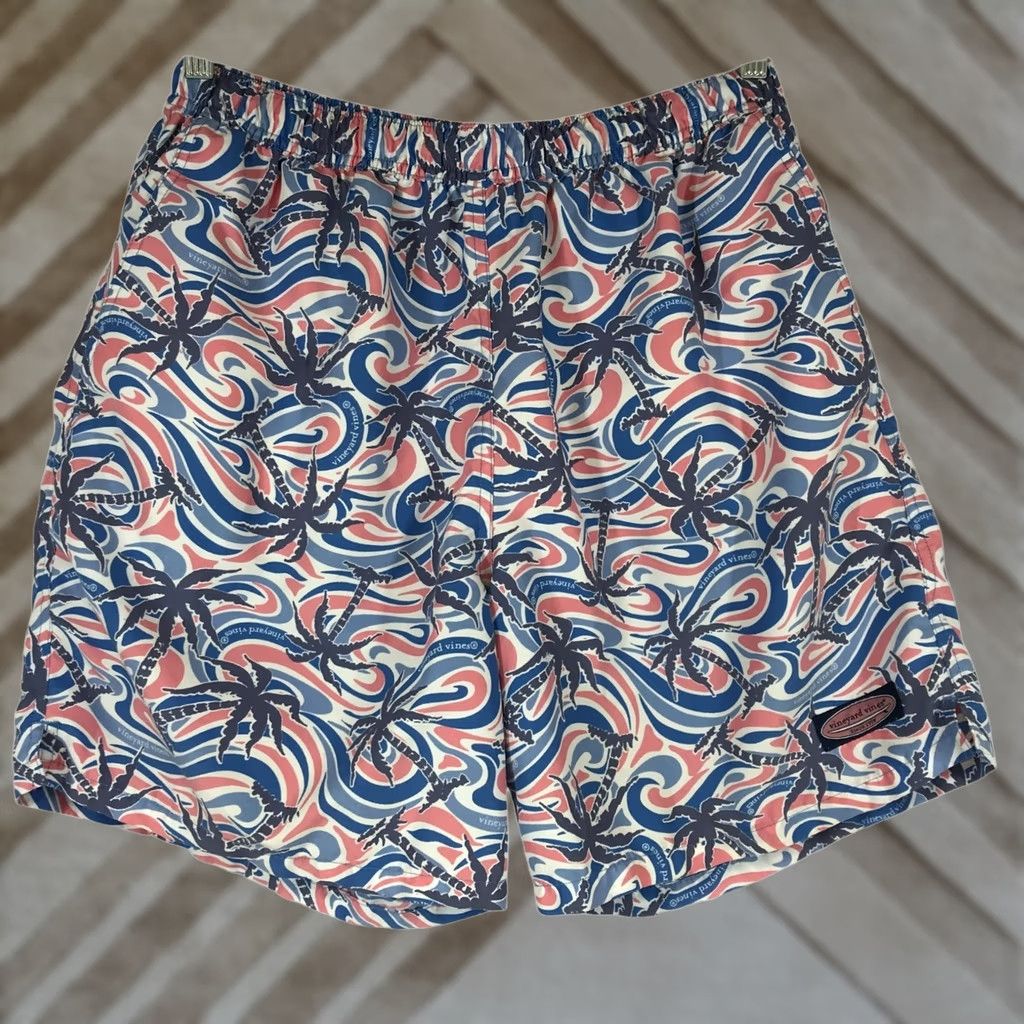 Vineyard Vines VINEYARD VINES Men Bottom L Swim Trunks Pink/Blue Lined 100% Polyester Size US 33 - 1 Thumbnail