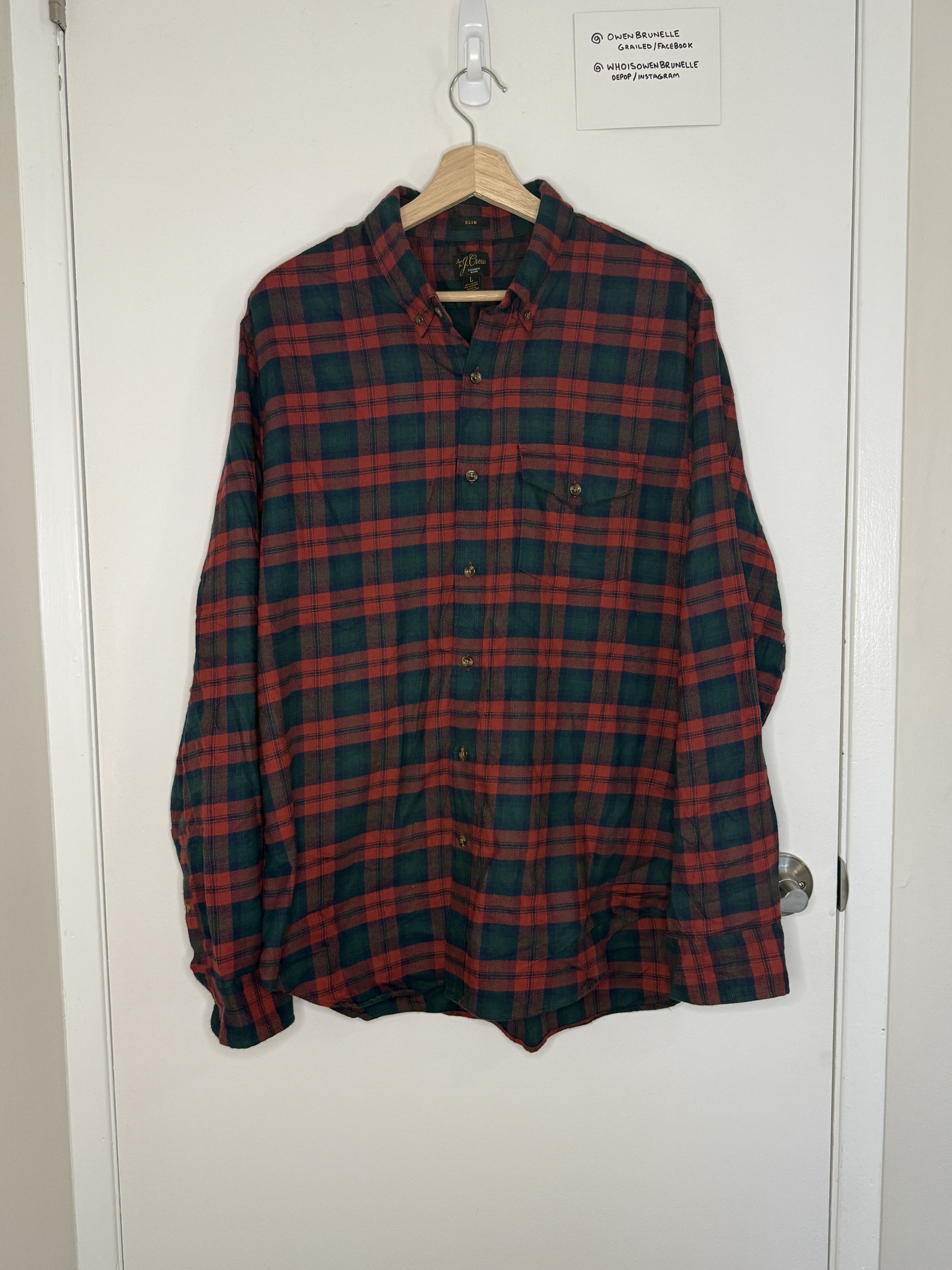 J.Crew J.Crew Cashmere Blend Flannel Shirt L Red Green Plaid Size US L / EU 52-54 / 3 - 1 Thumbnail