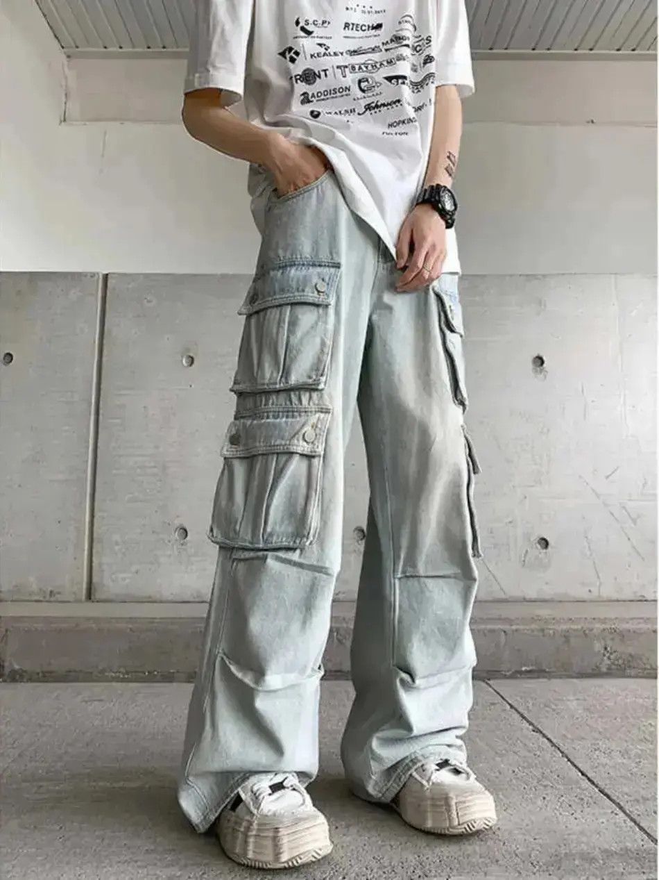 Japanese Brand Retro multi pocket washed straight leg jeans Size US 32 / EU 48 - 6 Thumbnail