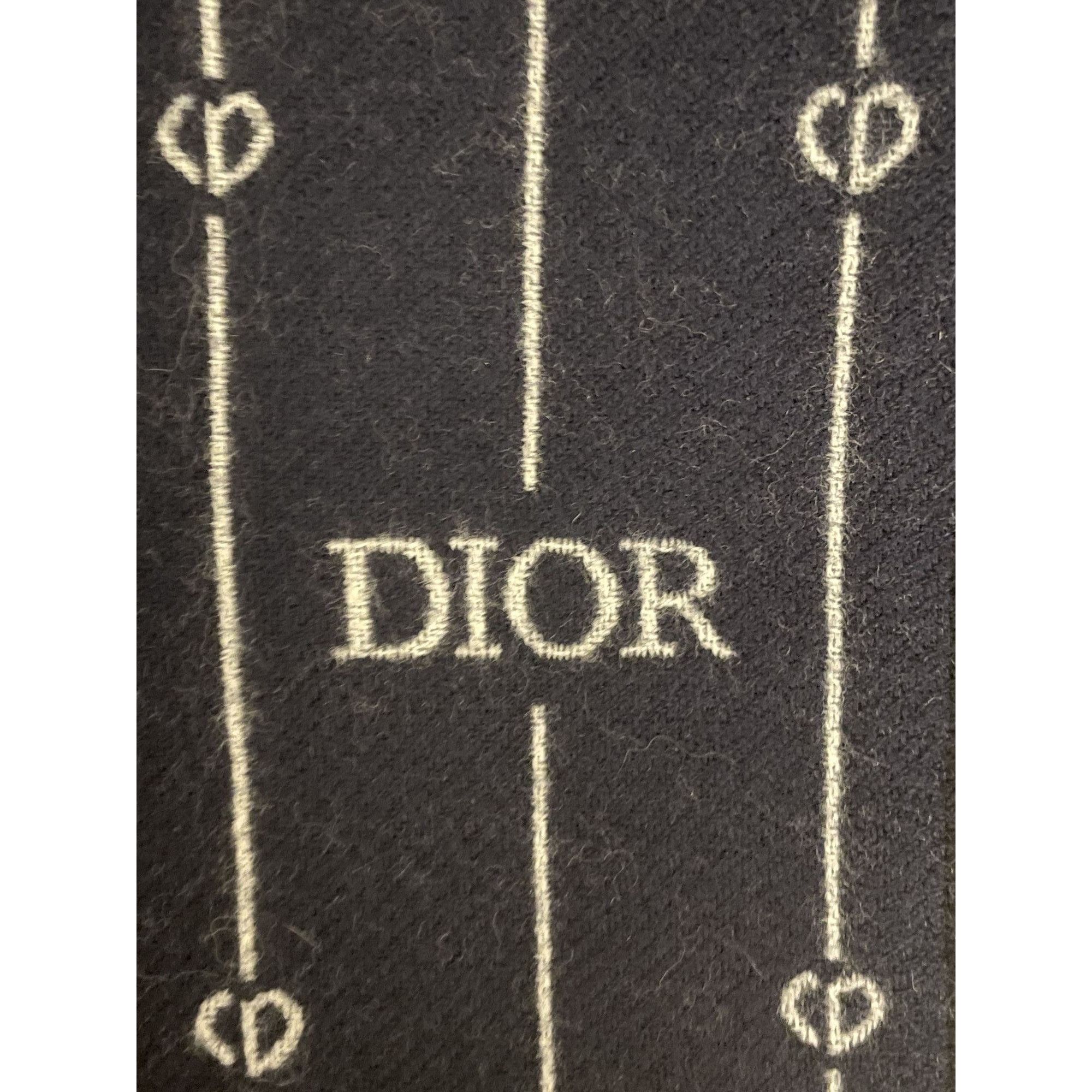 Dior Christian Dior Black Wool Scarf W/ Monogram Pattern & Fringe Size ONE SIZE - 4 Thumbnail