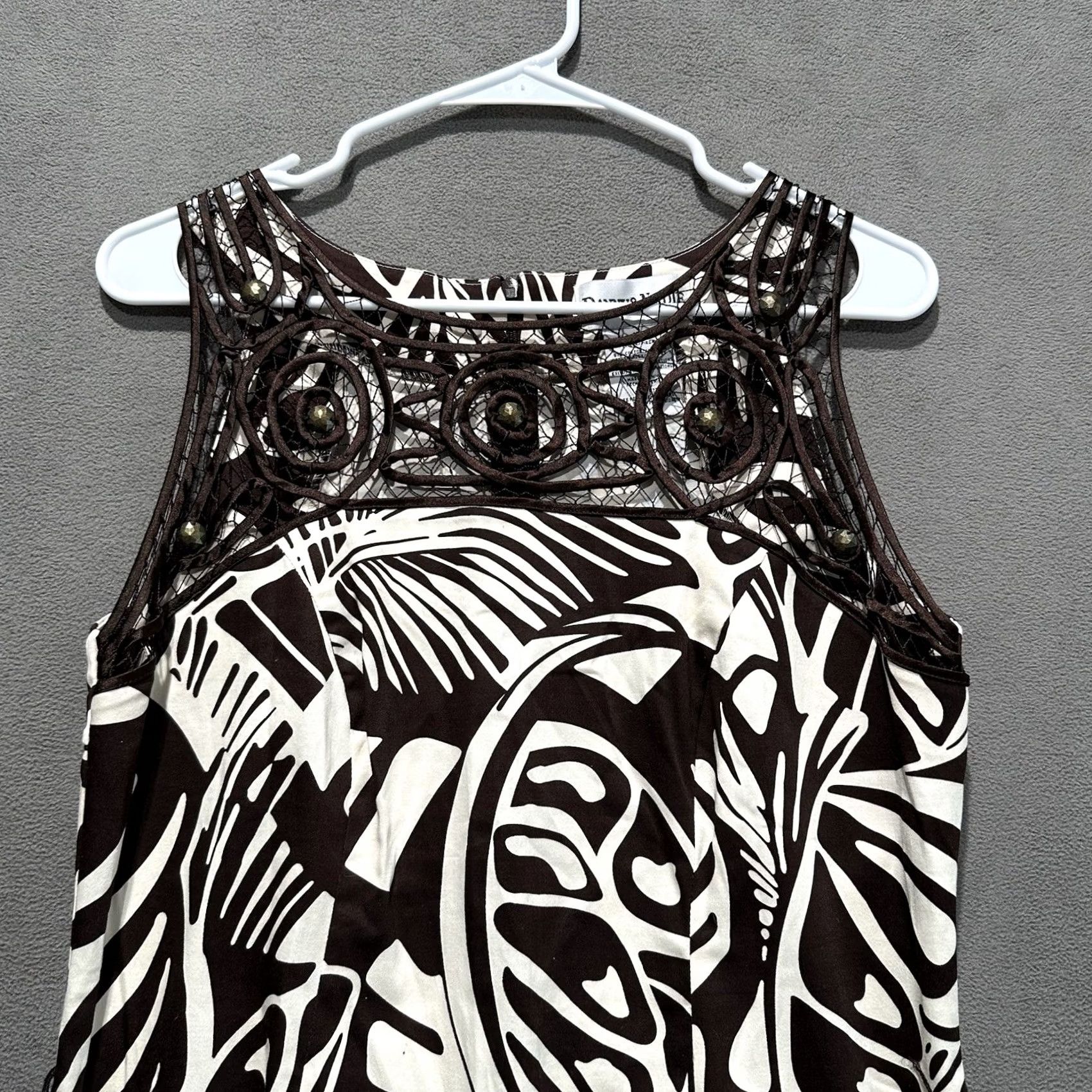 Vintage Danny & Nicole Midi Shift Dress Womens 10 Brown & Beige Floral Tropical Leaves EUC Size L / US 10 / IT 46 - 3 Thumbnail